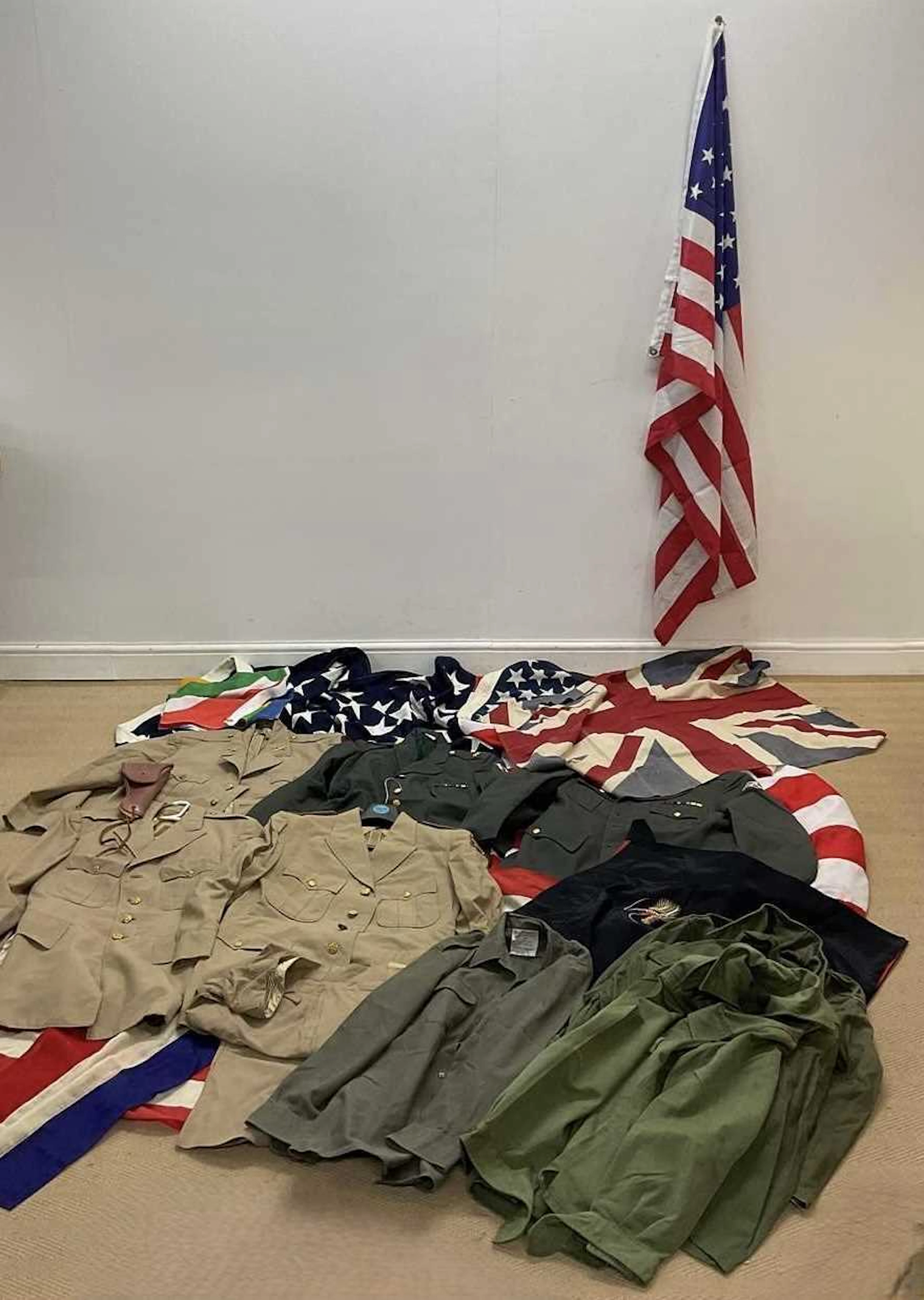 A large quantity of flags and uniforms