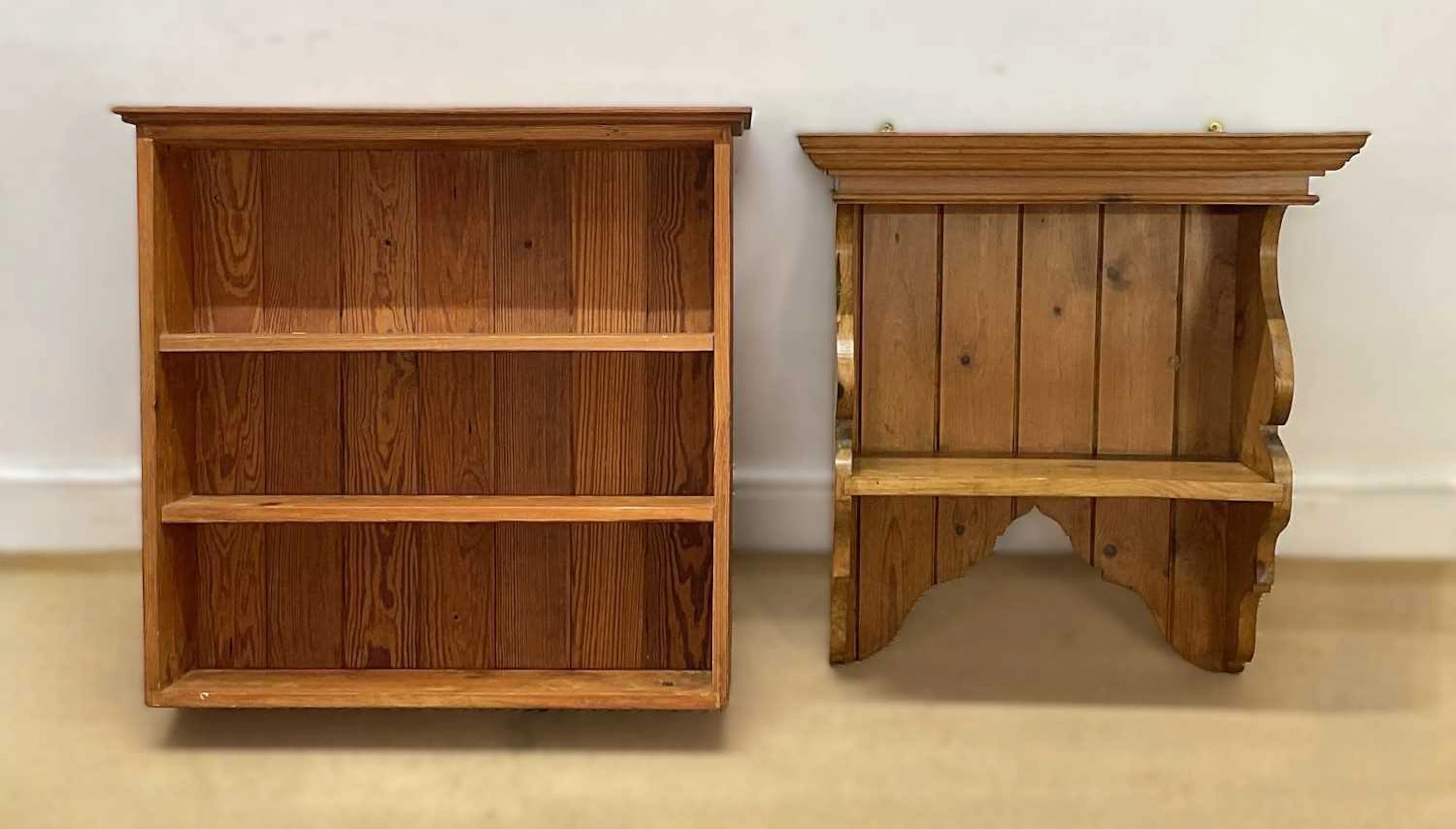 Two pine wall shelves