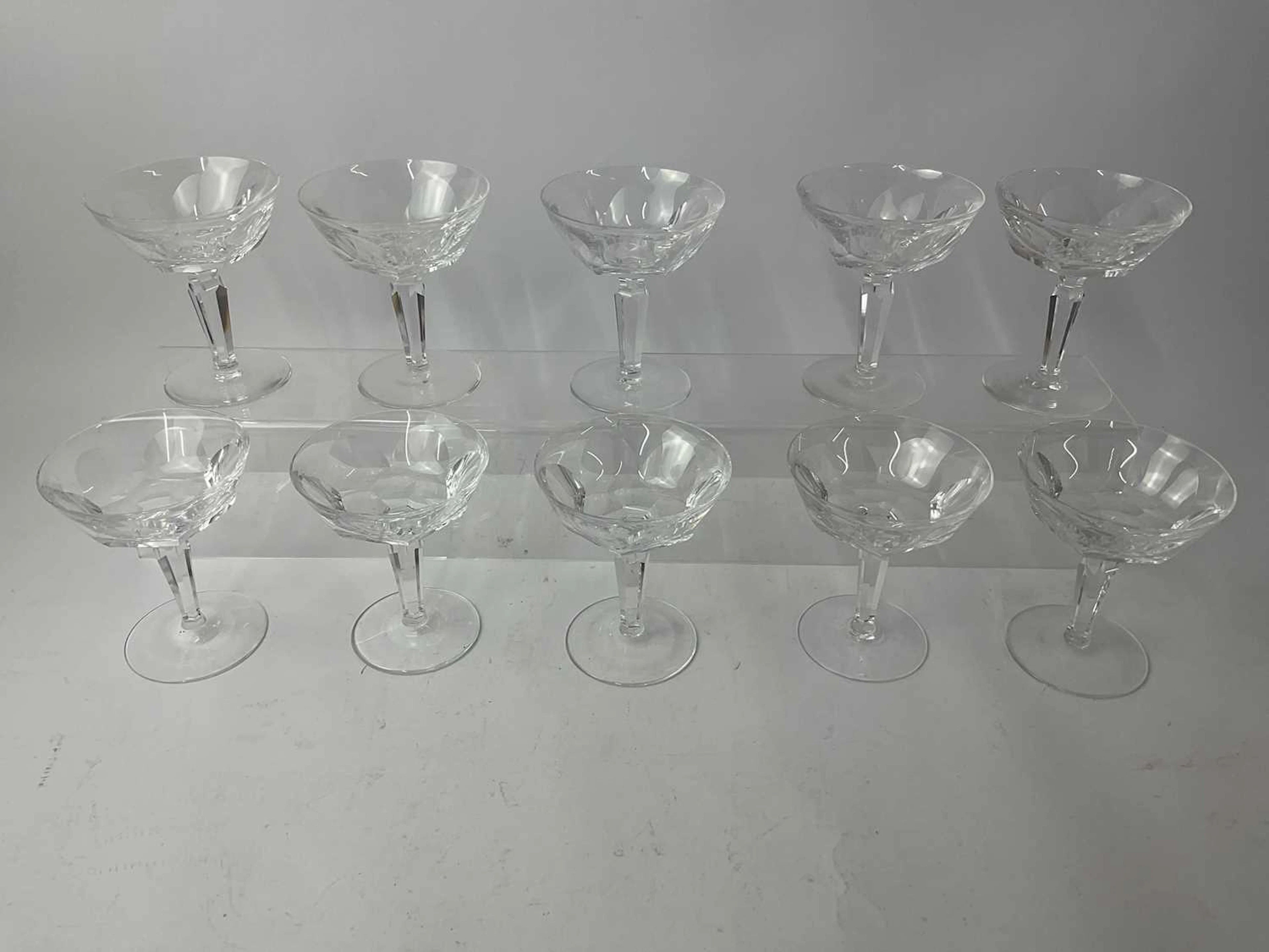 WATERFORD; ten 'Sheila' pattern crystal champagne coupe glasses