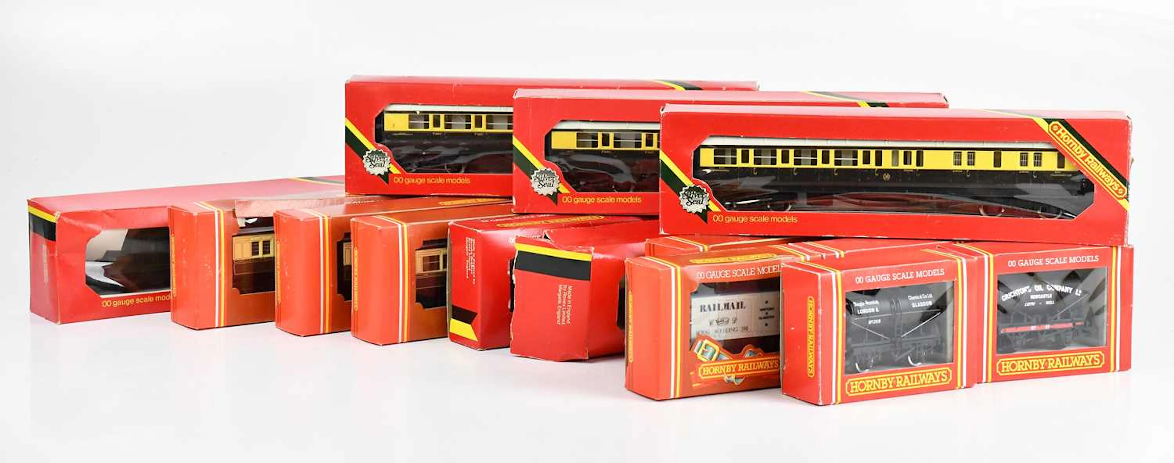 HORNBY; fifteen boxed OO gauge coaches and wagons