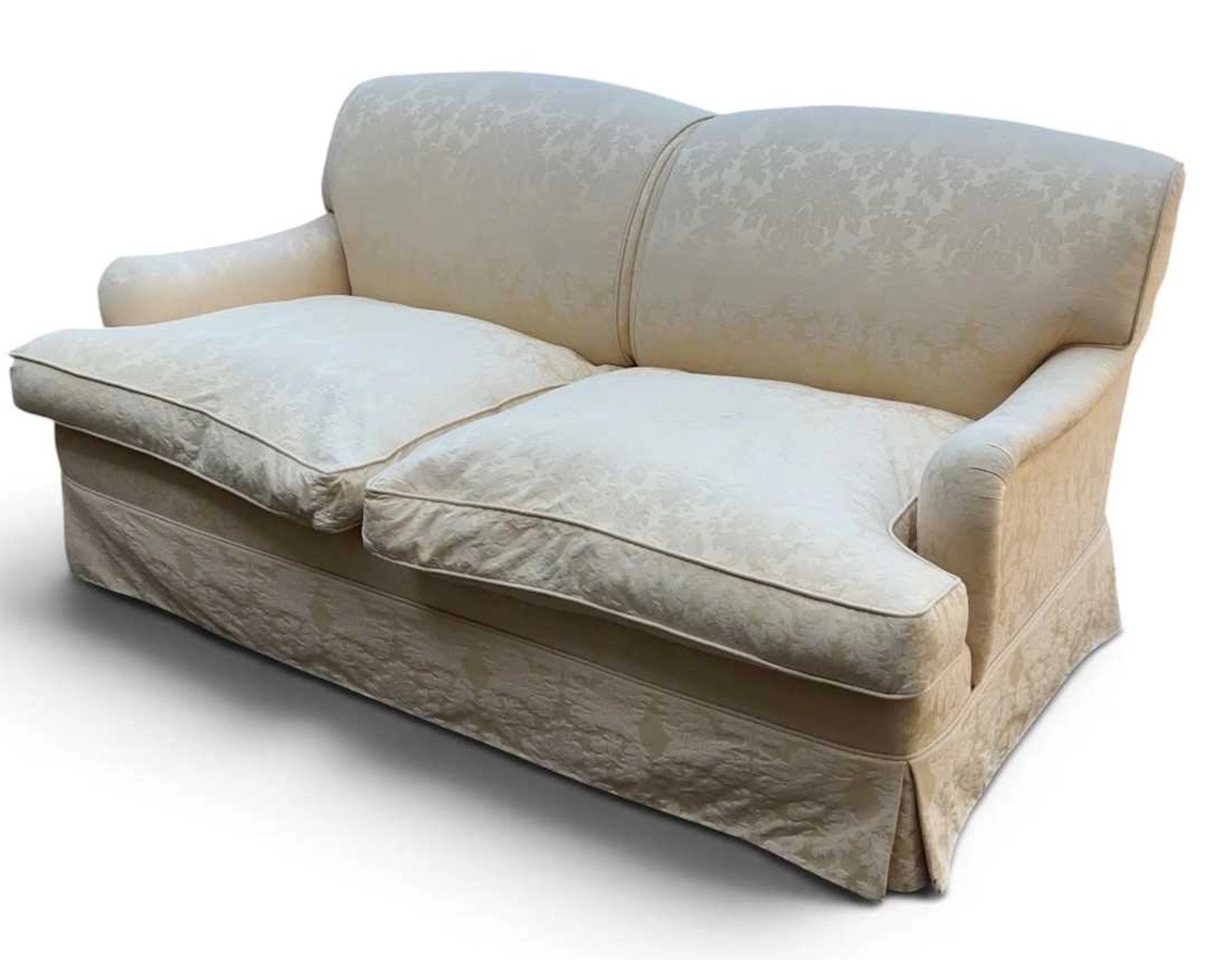 A modern yellow upholstered two seater sofa