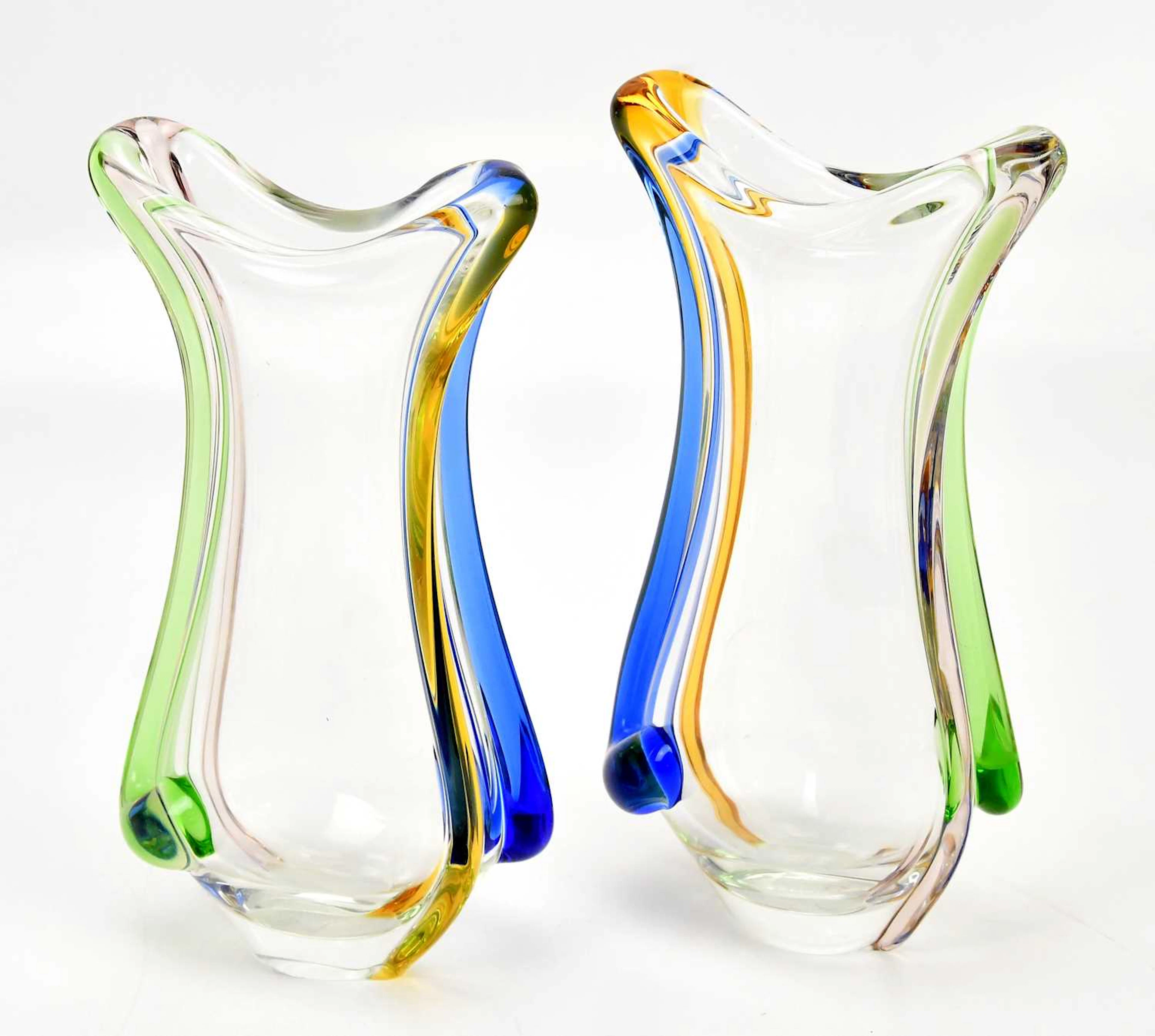 A pair of decorative art glass vases