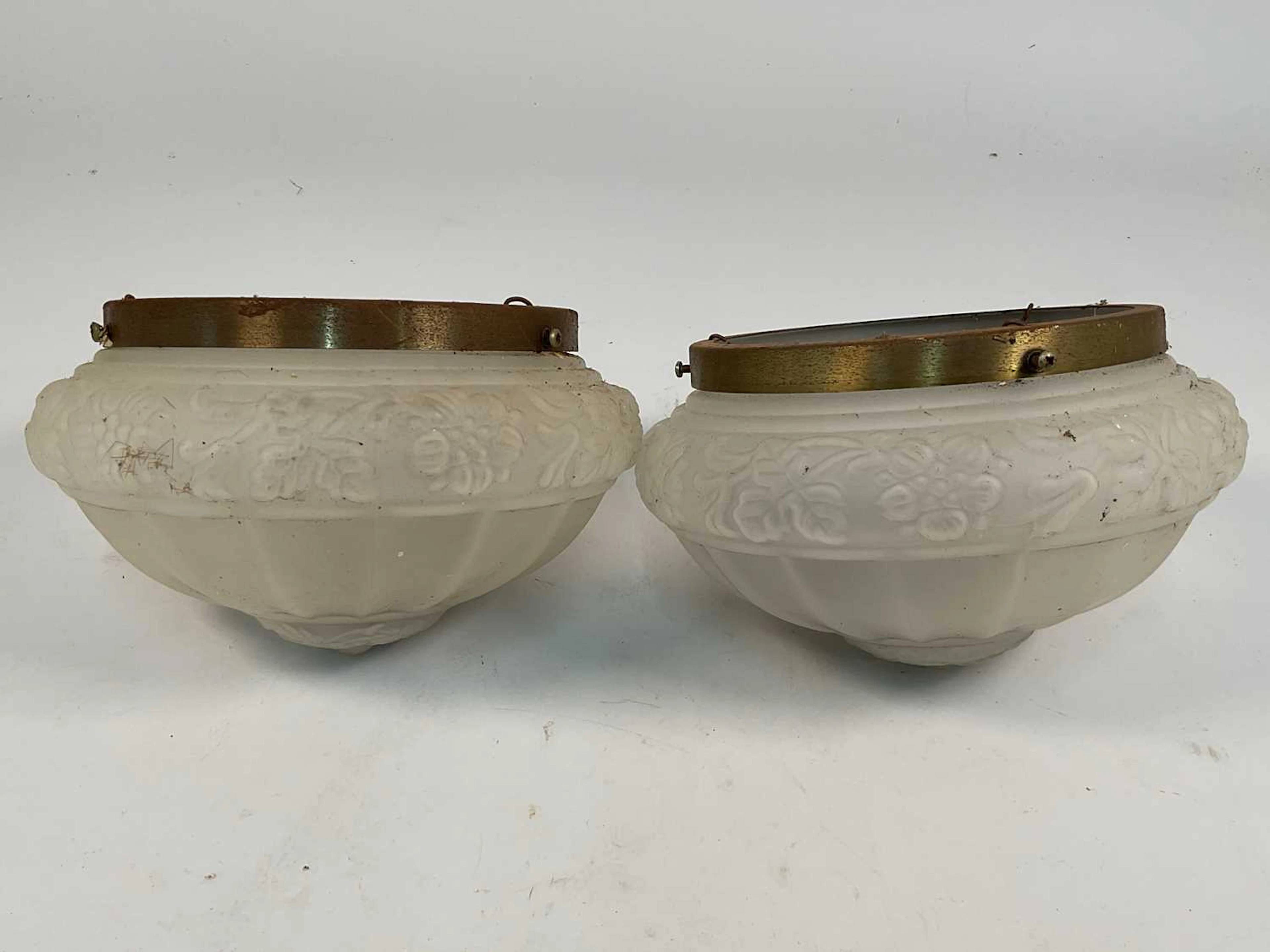 A pair of opaline glass plafonniers