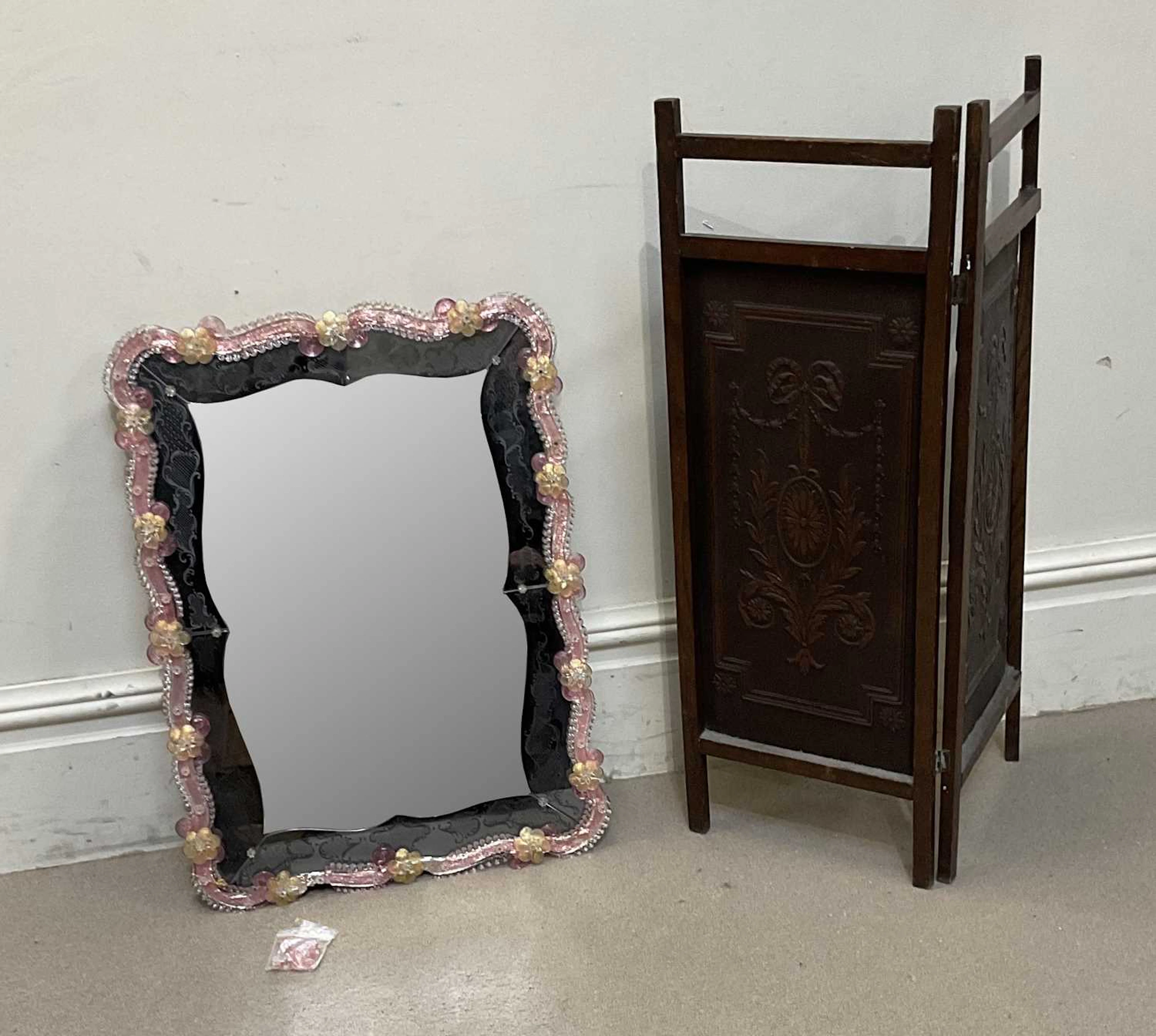 A retro Venetian glass shaped rectangular wall mirror
