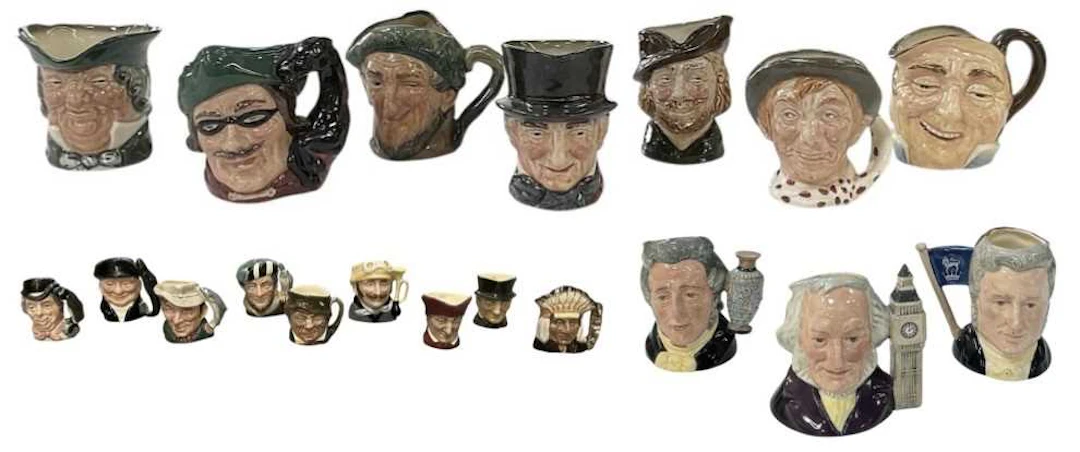 ROYAL DOULTON; sixteen assorted miniature and small character jugs
