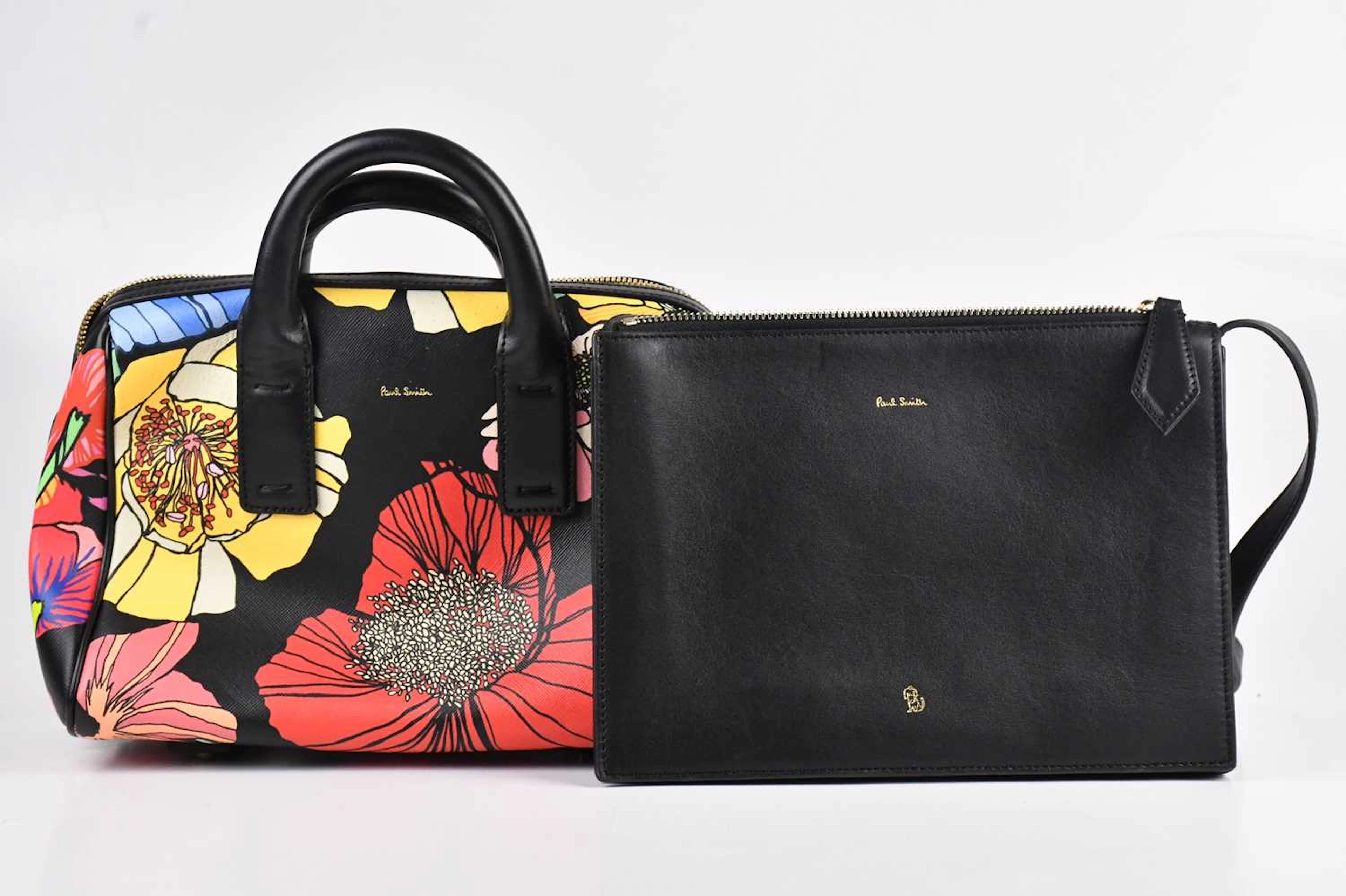 PAUL SMITH; a black floral calf Saffiano leather wild...