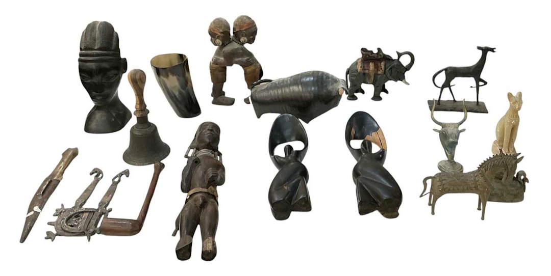 A group of African tribal carved wooden figures