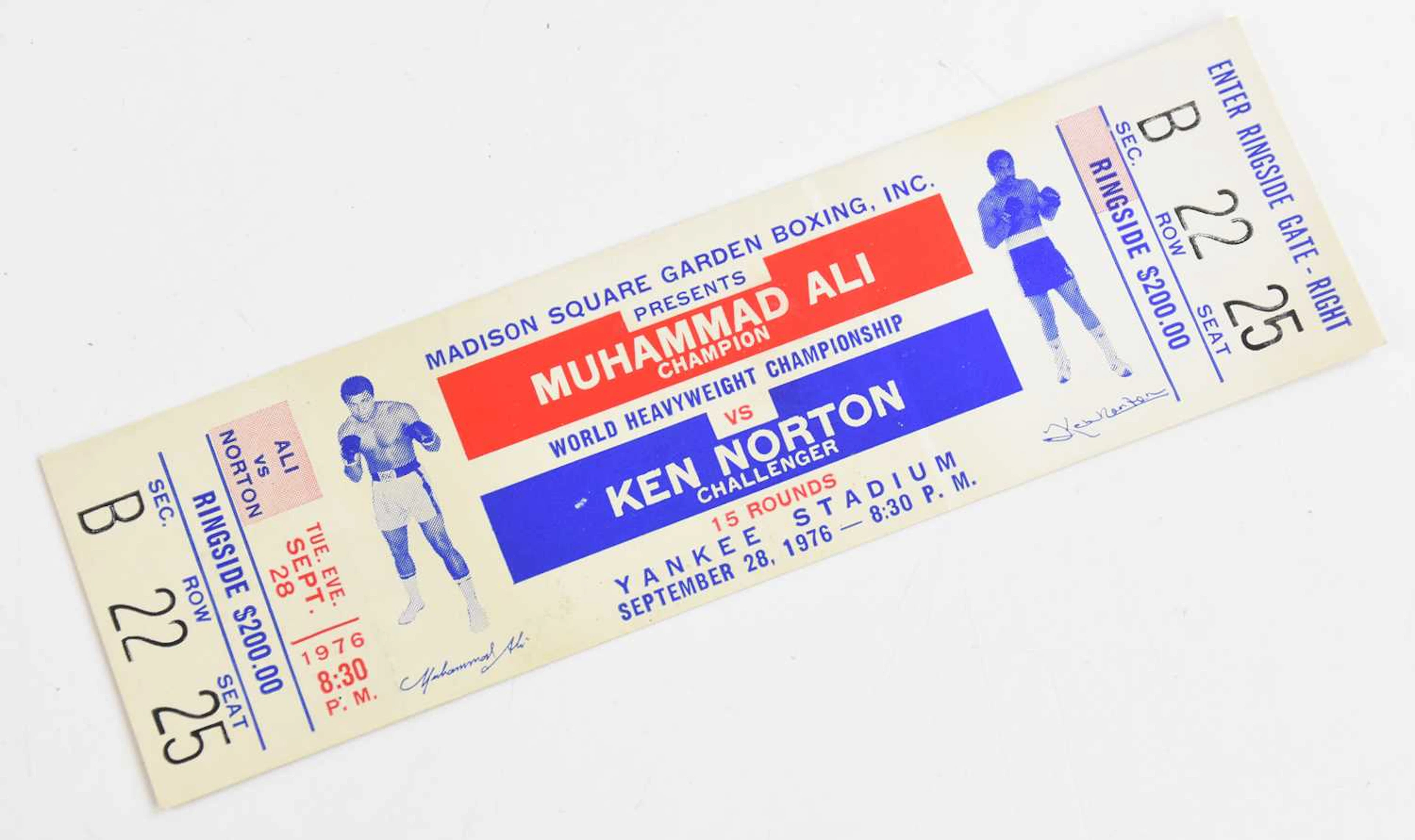 BOXING INTEREST; an original ticket Muhammad Ali vs Ken Norton