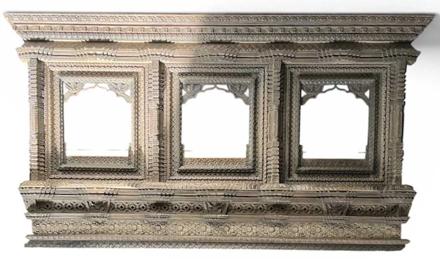 An Indian jharokha profusely carved wooden wall mirror panel