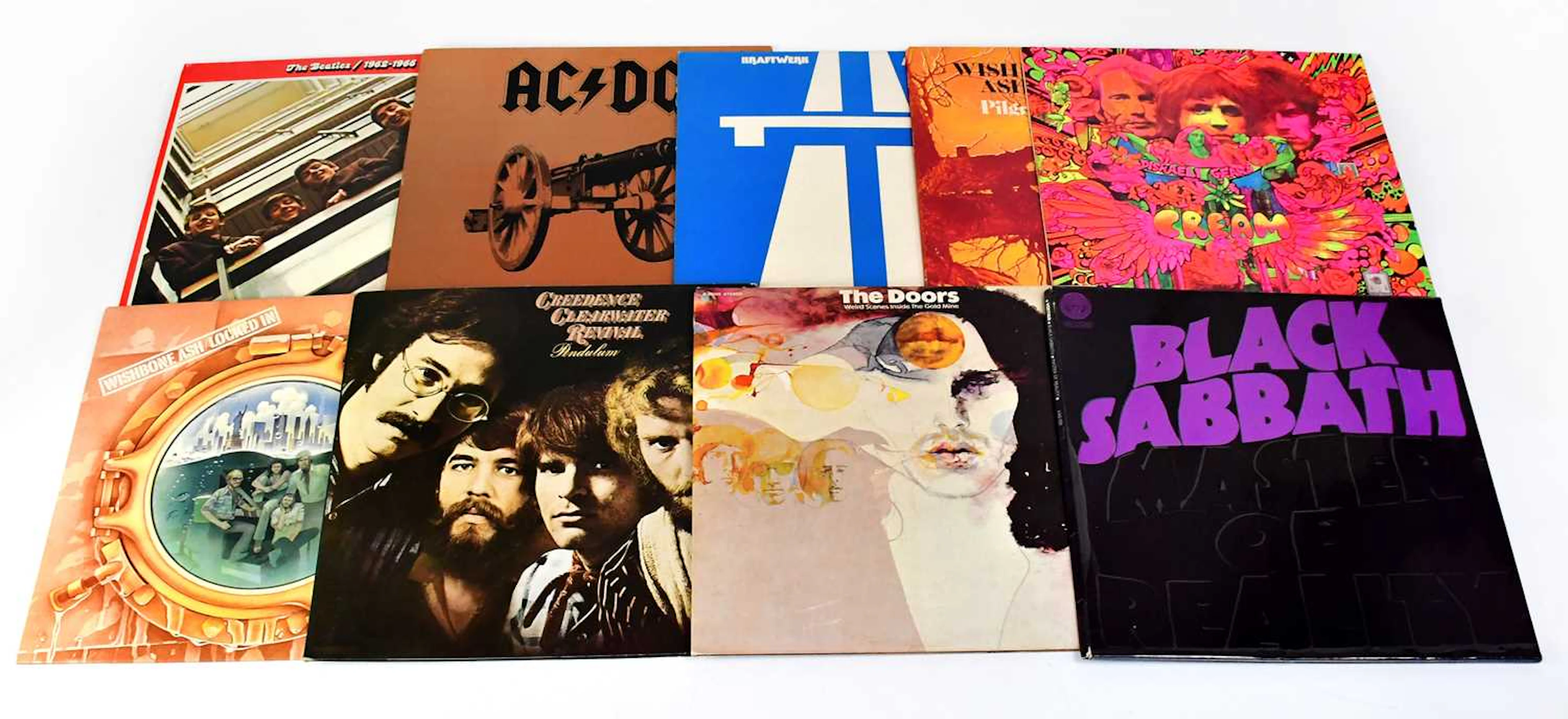 A collection of vinyl LP records comprising Black Sabbath 'Master of Reality'