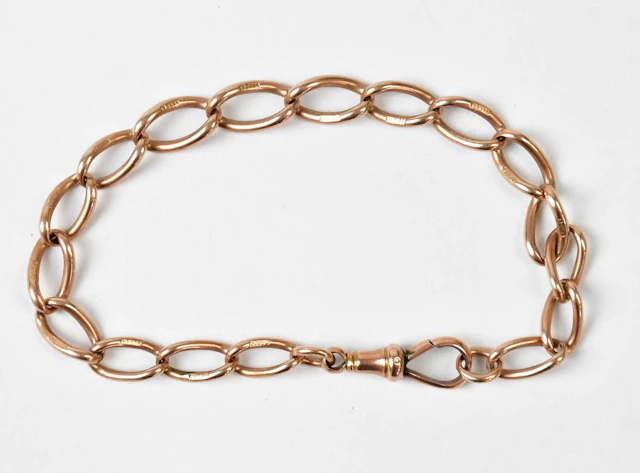 A 9ct rose gold bracelet fashioned from a watch chain