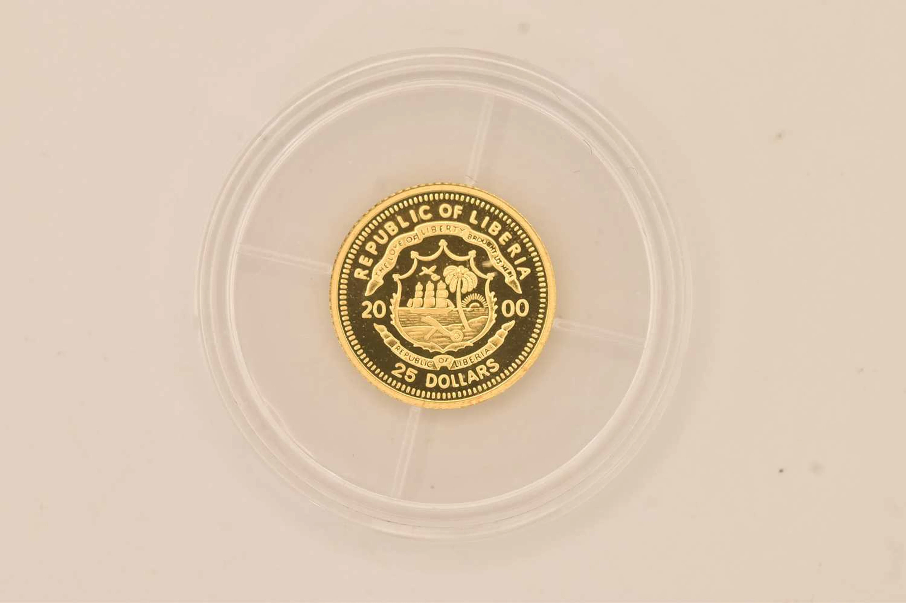 An encapsulated gold proof 2000 Republic of Liberia 25...