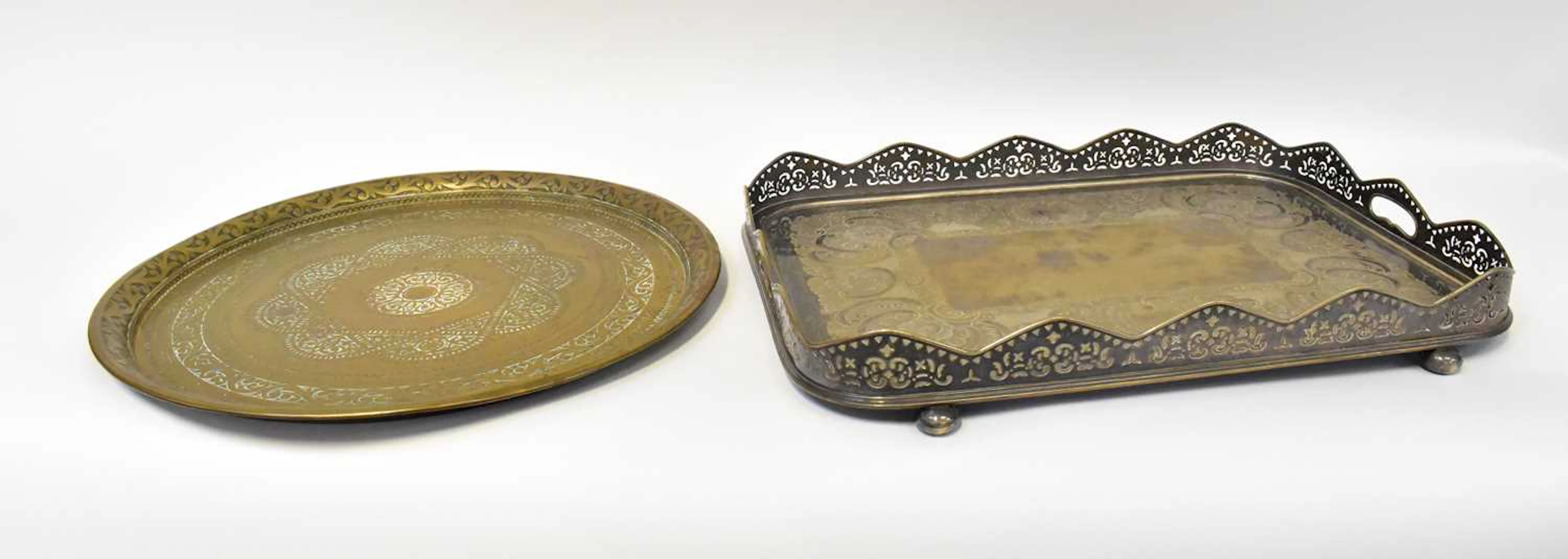 A brass Benares style decorative tray