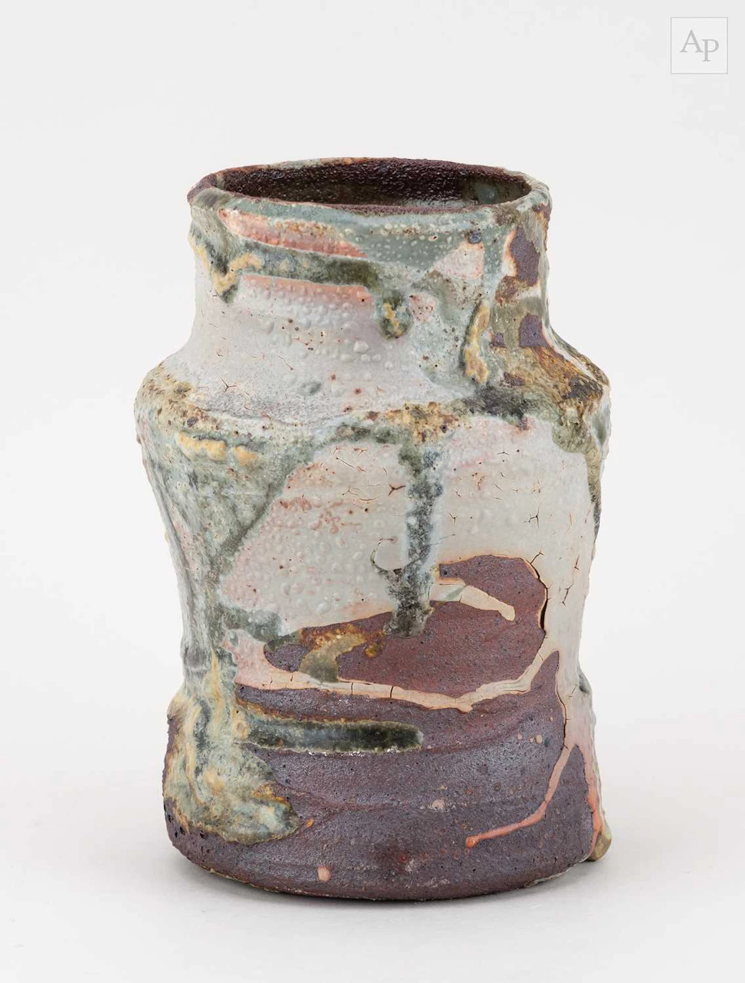 LISA SJUKUR; a wood fired stoneware jar with textured...