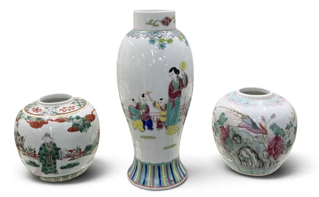 A modern Chinese hand painted Famille Rose porcelain baluster form vase