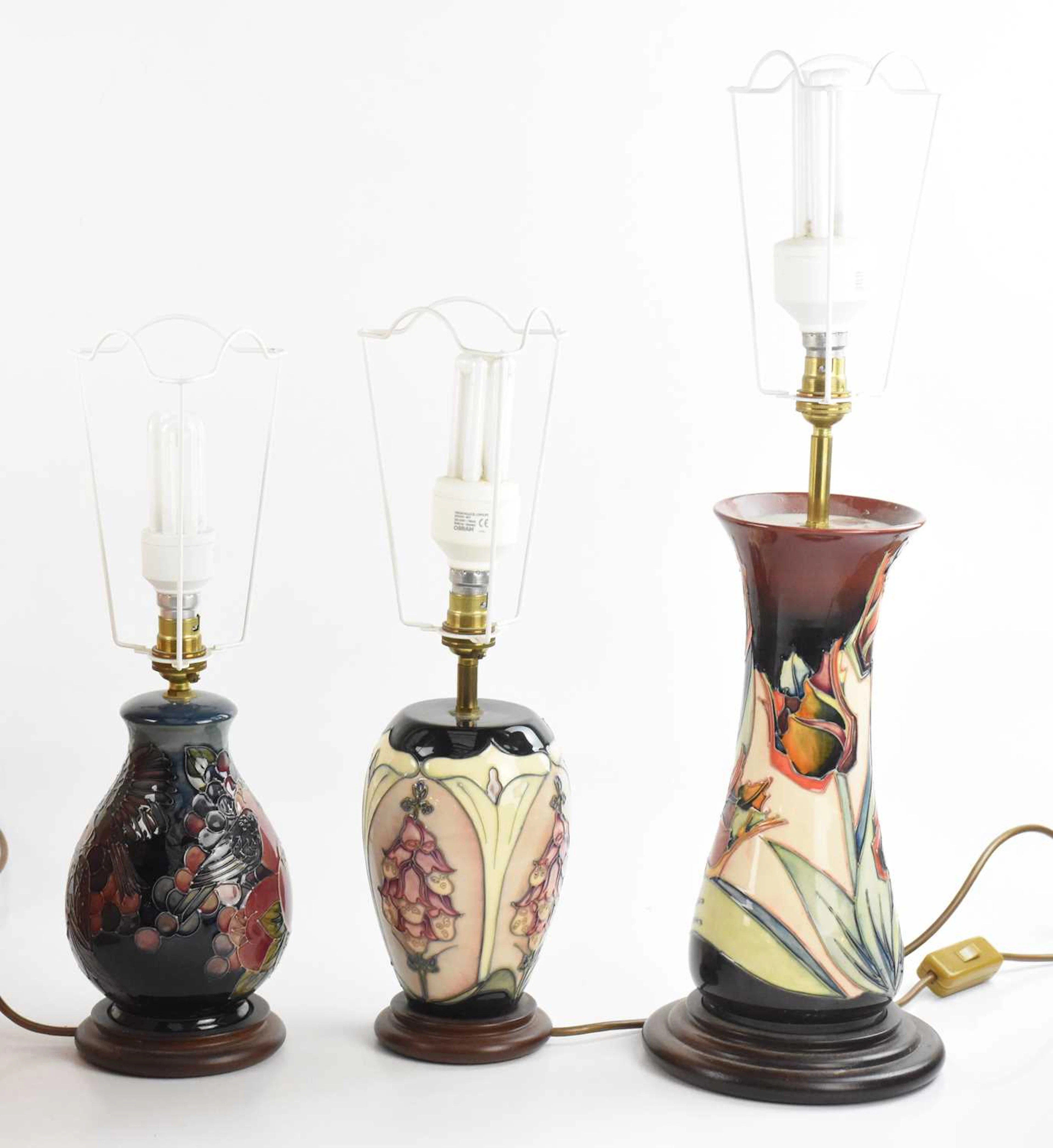 MOORCROFT; three contemporary table lamps