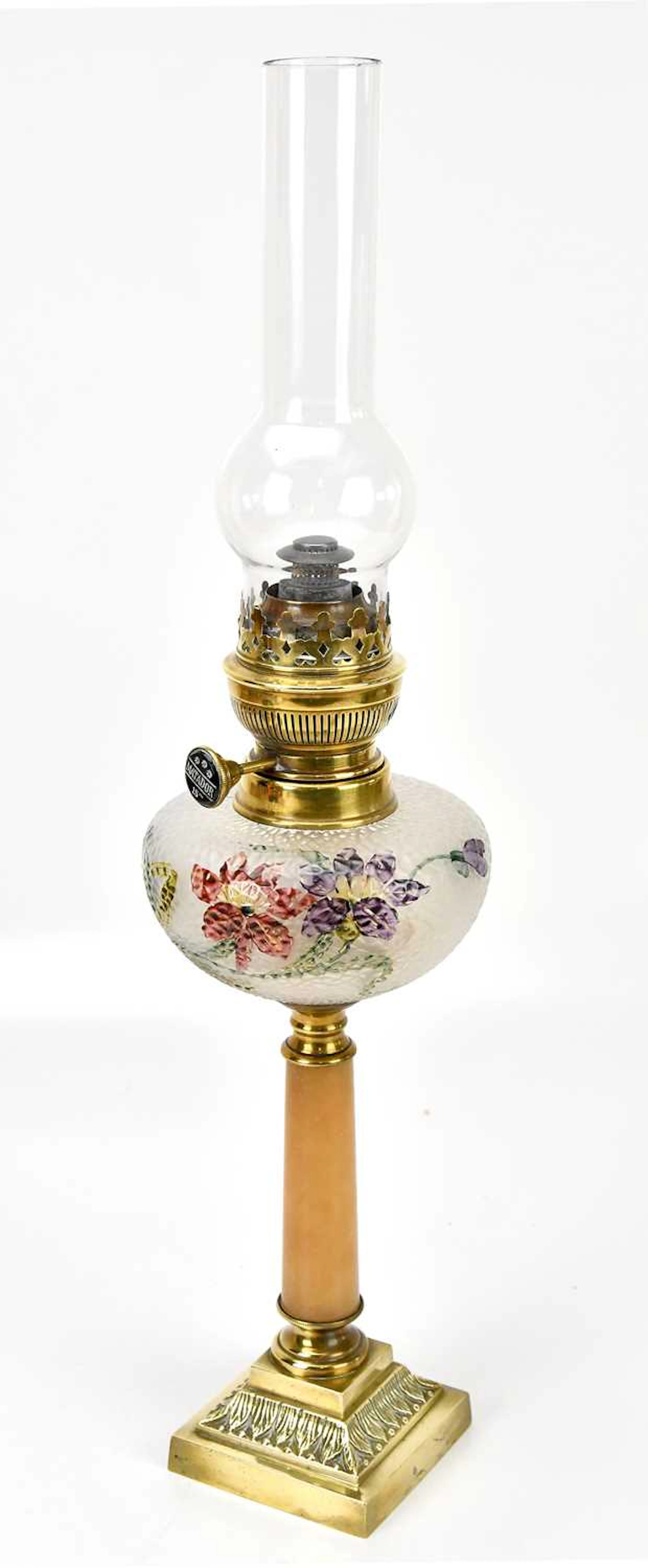 MATADOR; a brass and alabaster oil lamp
