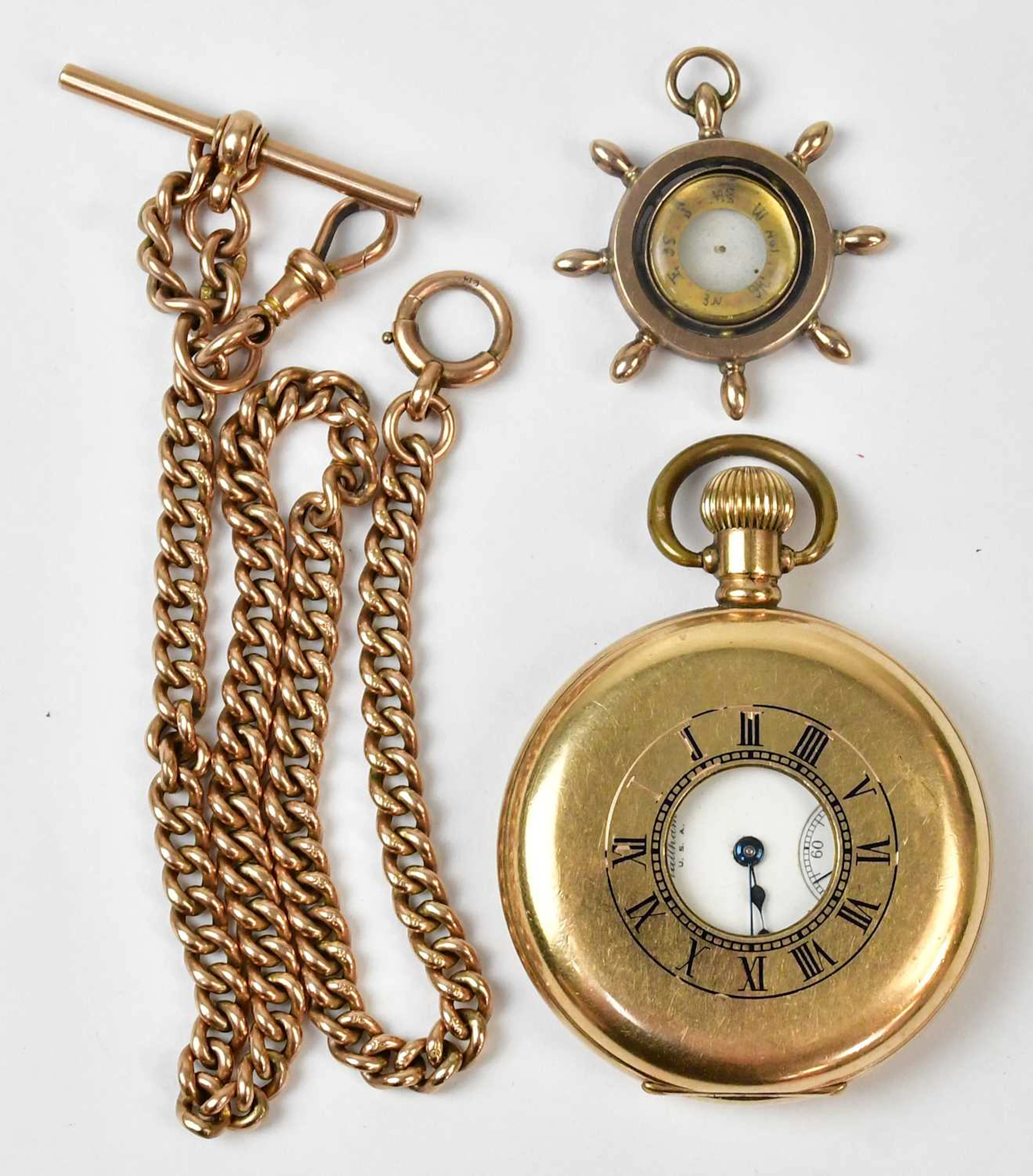 WALTHAM; a gold-plated half hunter pocket watch