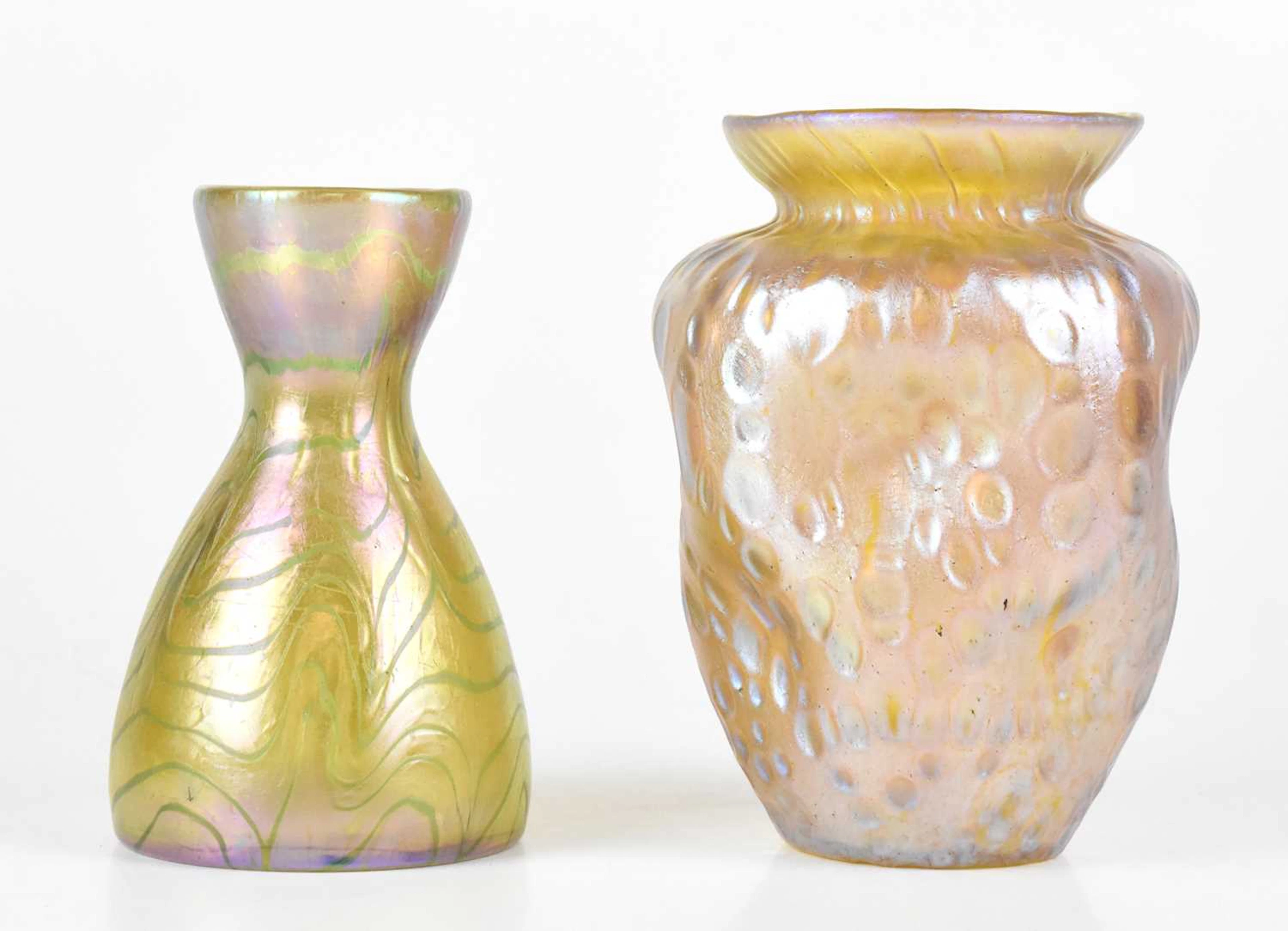 IN THE MANNER OF LOETZ; an Austrian art glass vase of concave form