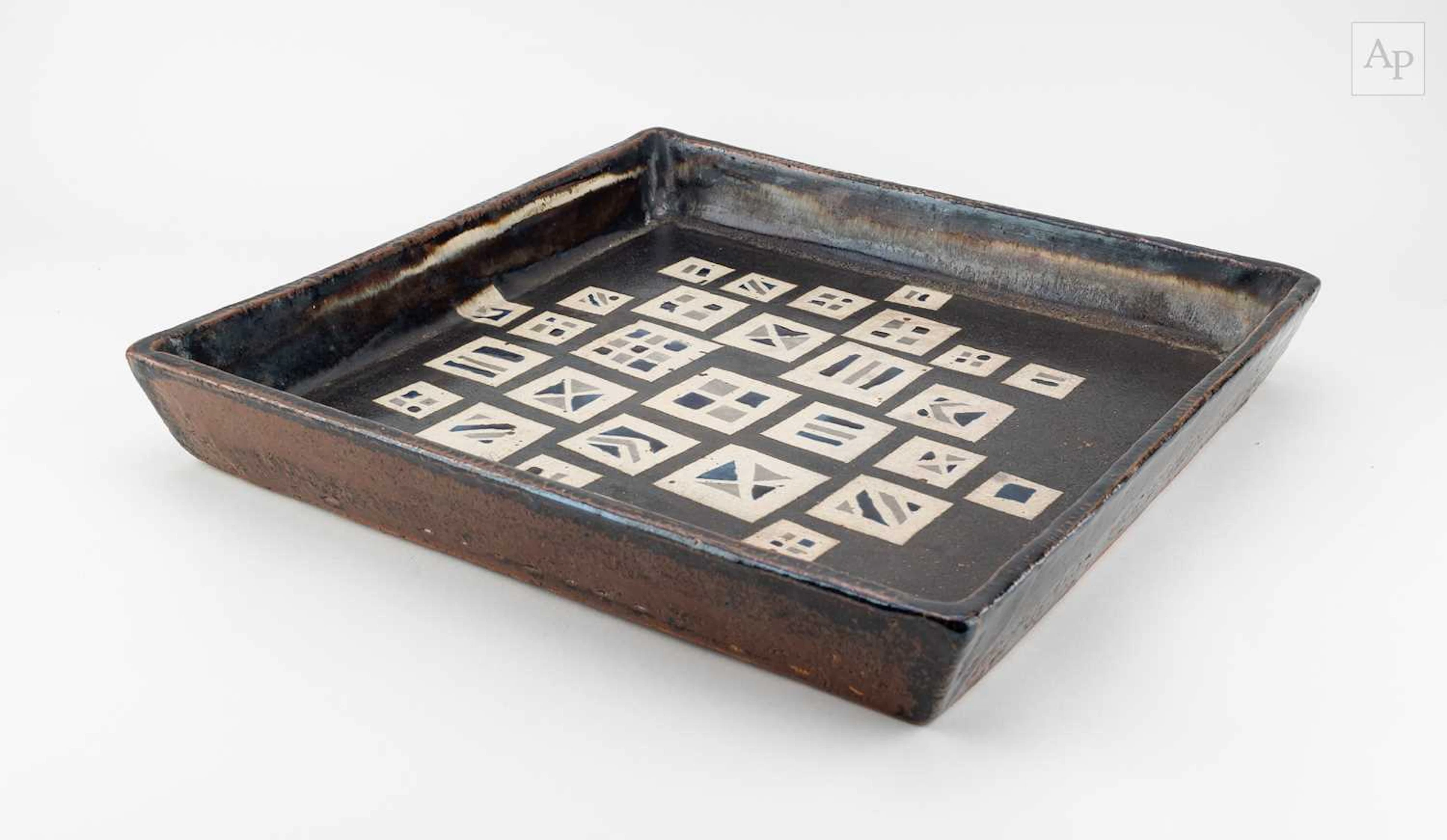 JOHN MALTBY (1936-2020); a large square stoneware dish...
