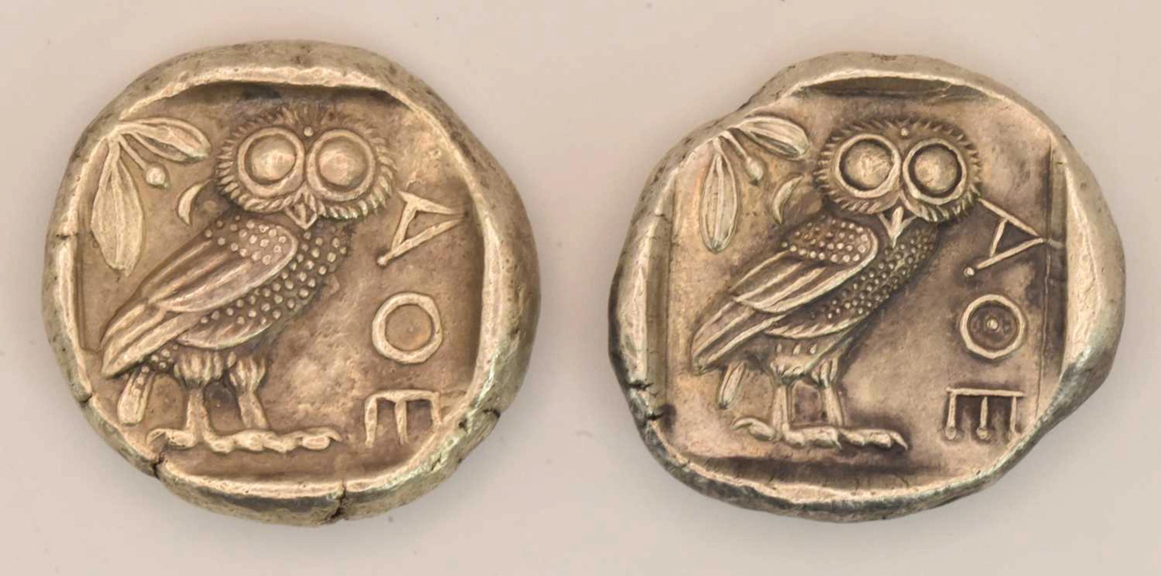 Two Ancient Greek Athenian Attica silver tetradrachm coins