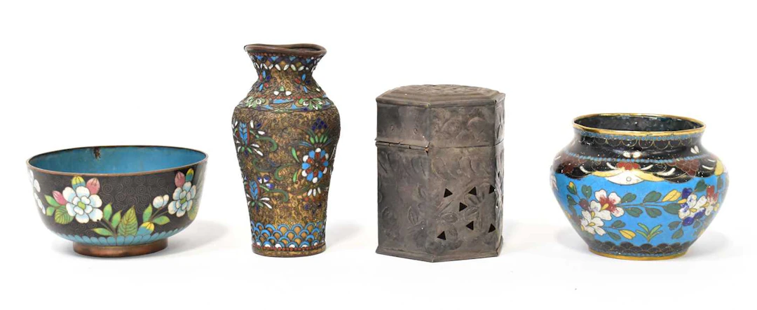 Three pieces of cloisonné ware to include a late...