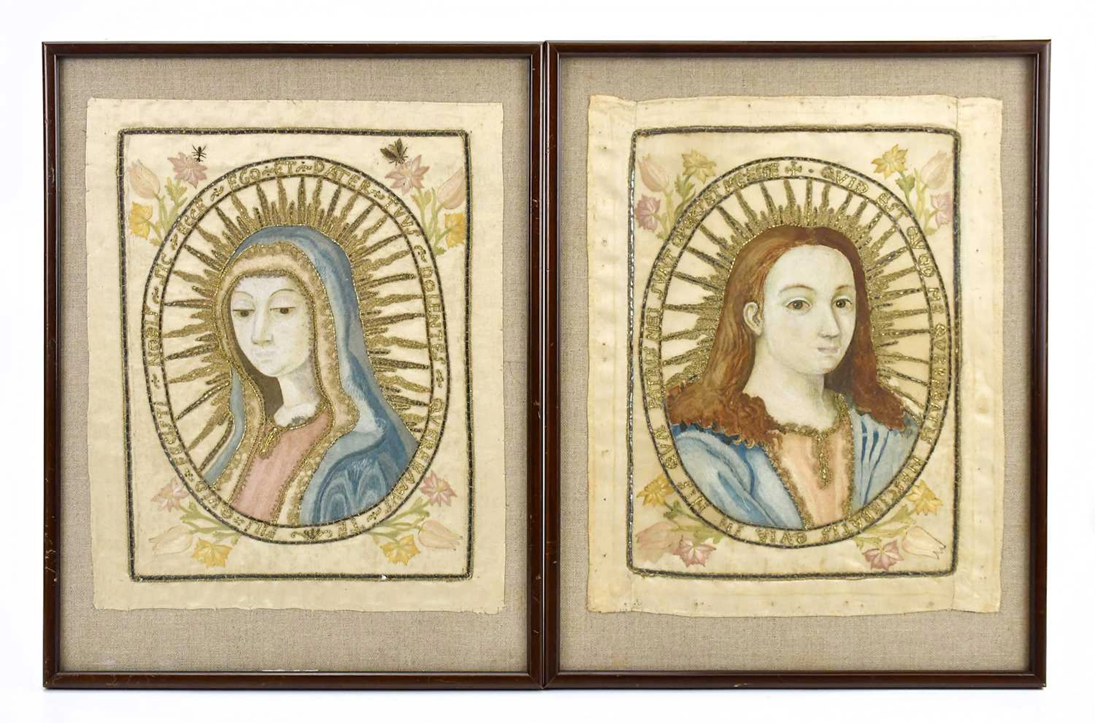 A pair of late 17th/early 18th century Italian silk embroidered panels