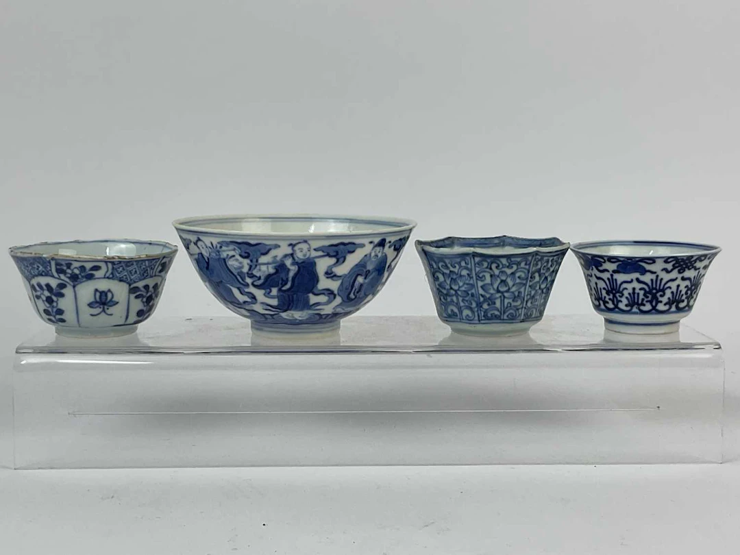 Three Chinese porcelain tea bowls