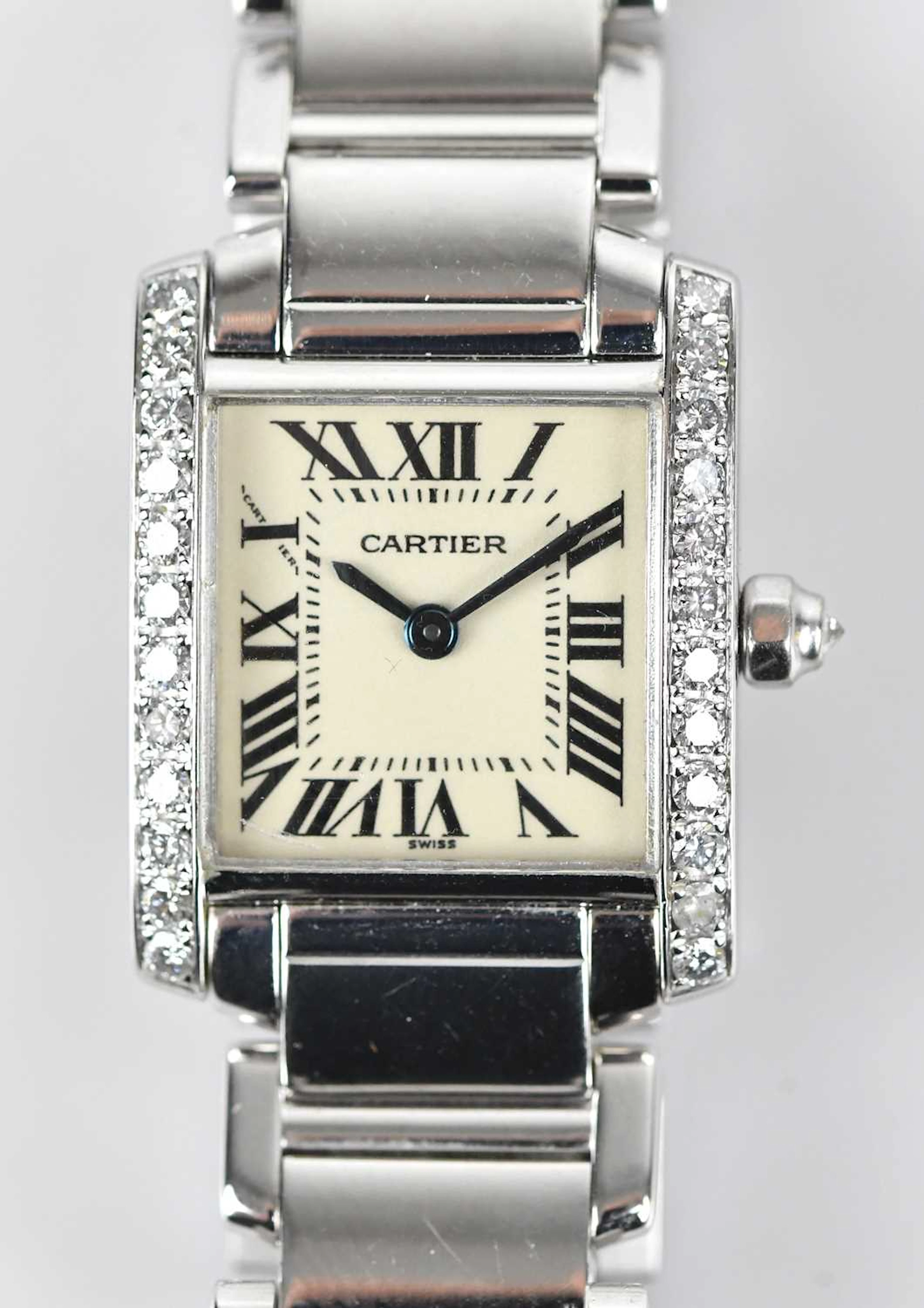 CARTIER; a lady's Tank Francaişe diamond set wristwatch