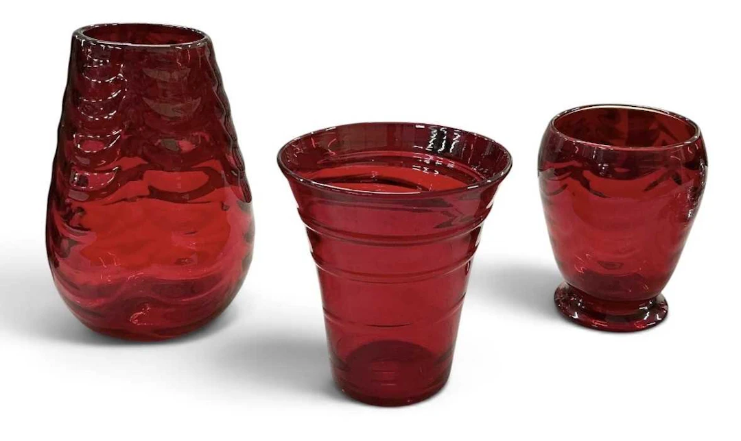 WHITEFRIARS; three large art glass vases