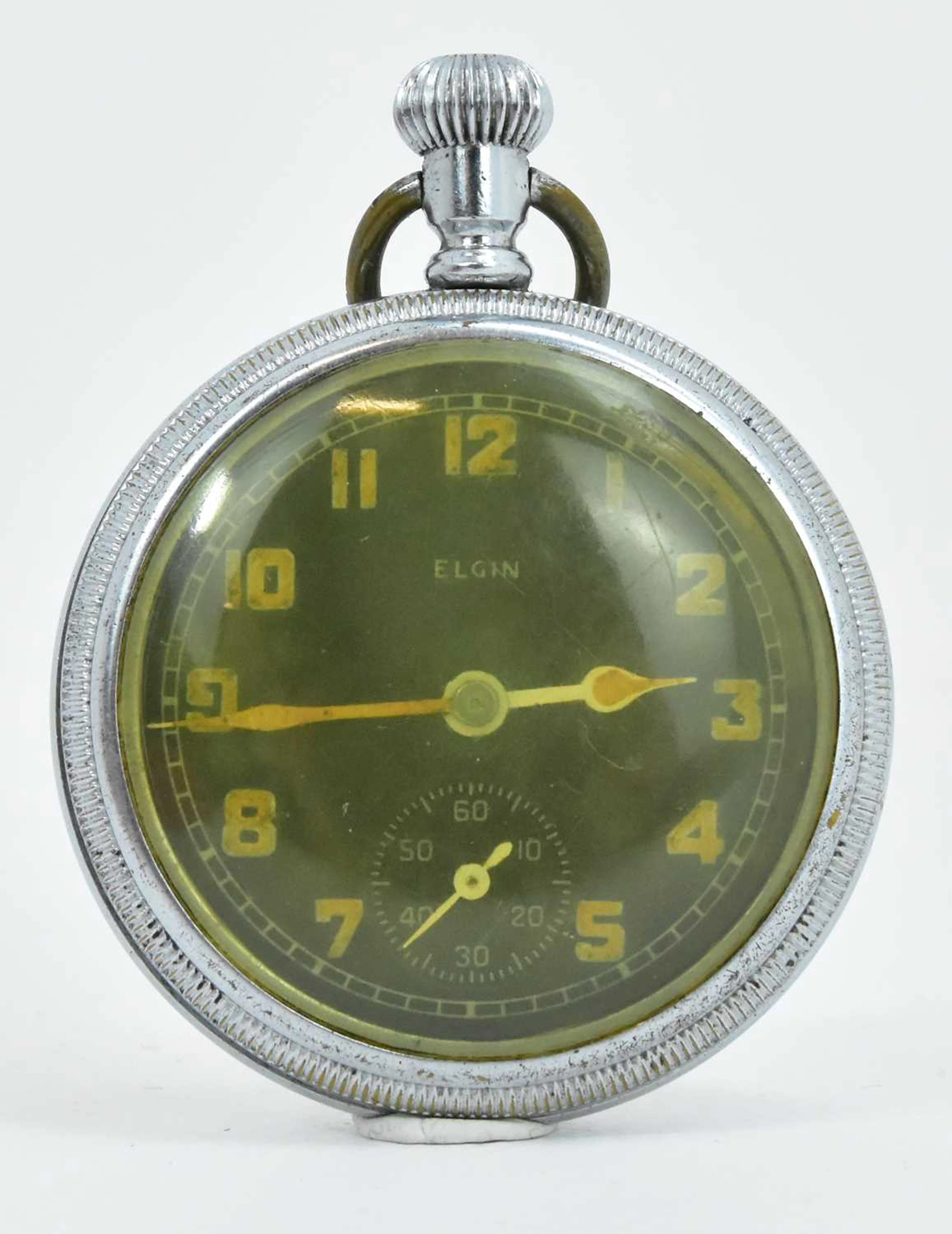 ELGIN; an early 20th century vintage chrome plated crown wind pocket watch