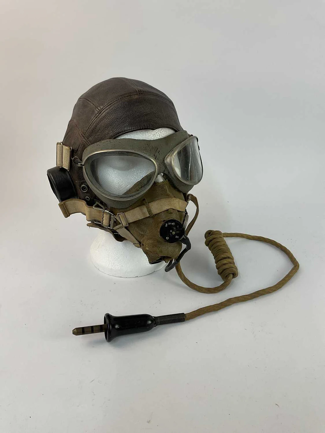 A WWII era British RAF leather pilot's skull cap
