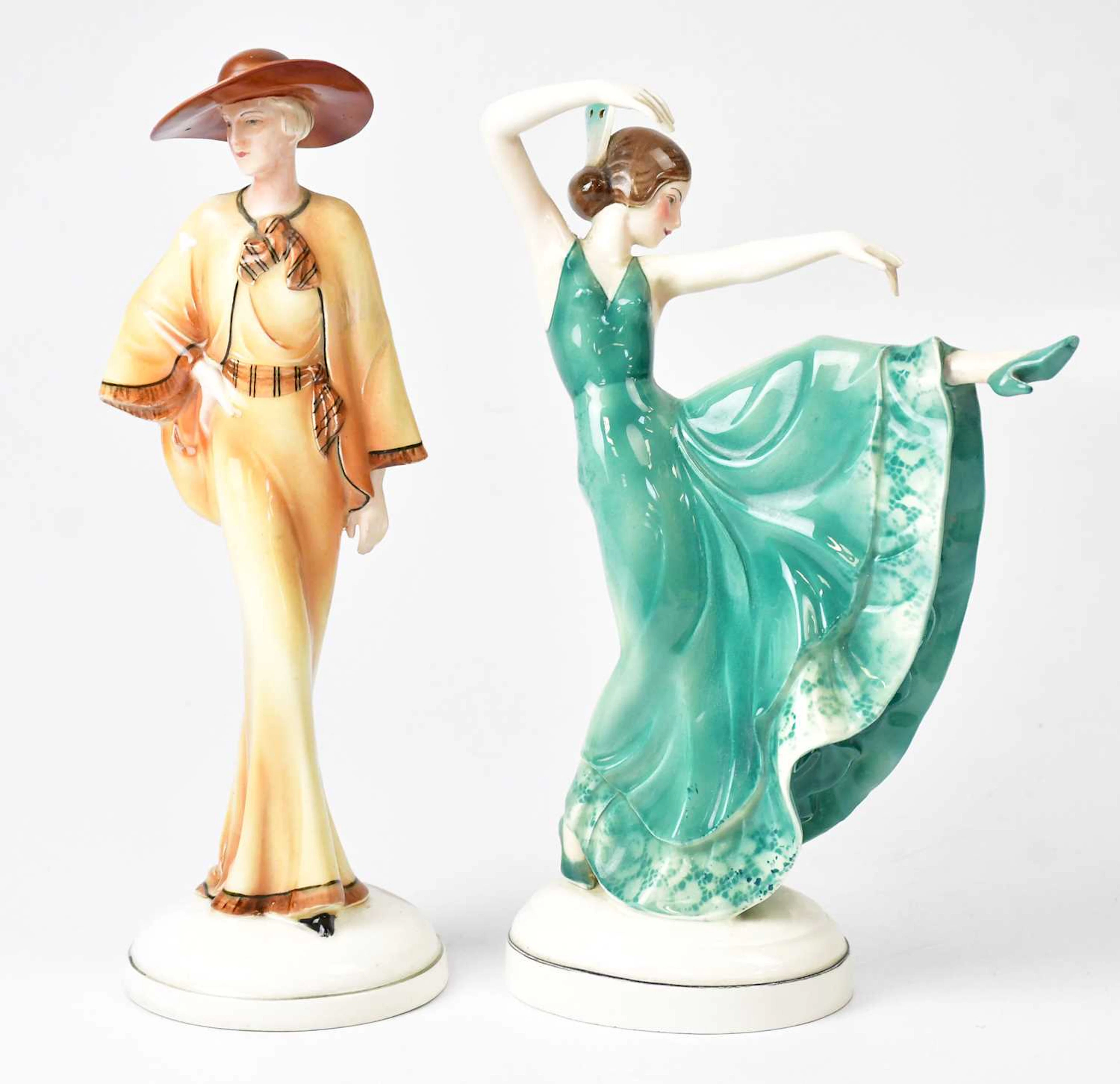 KATZHUTTE; Two Art Deco figures of ladies