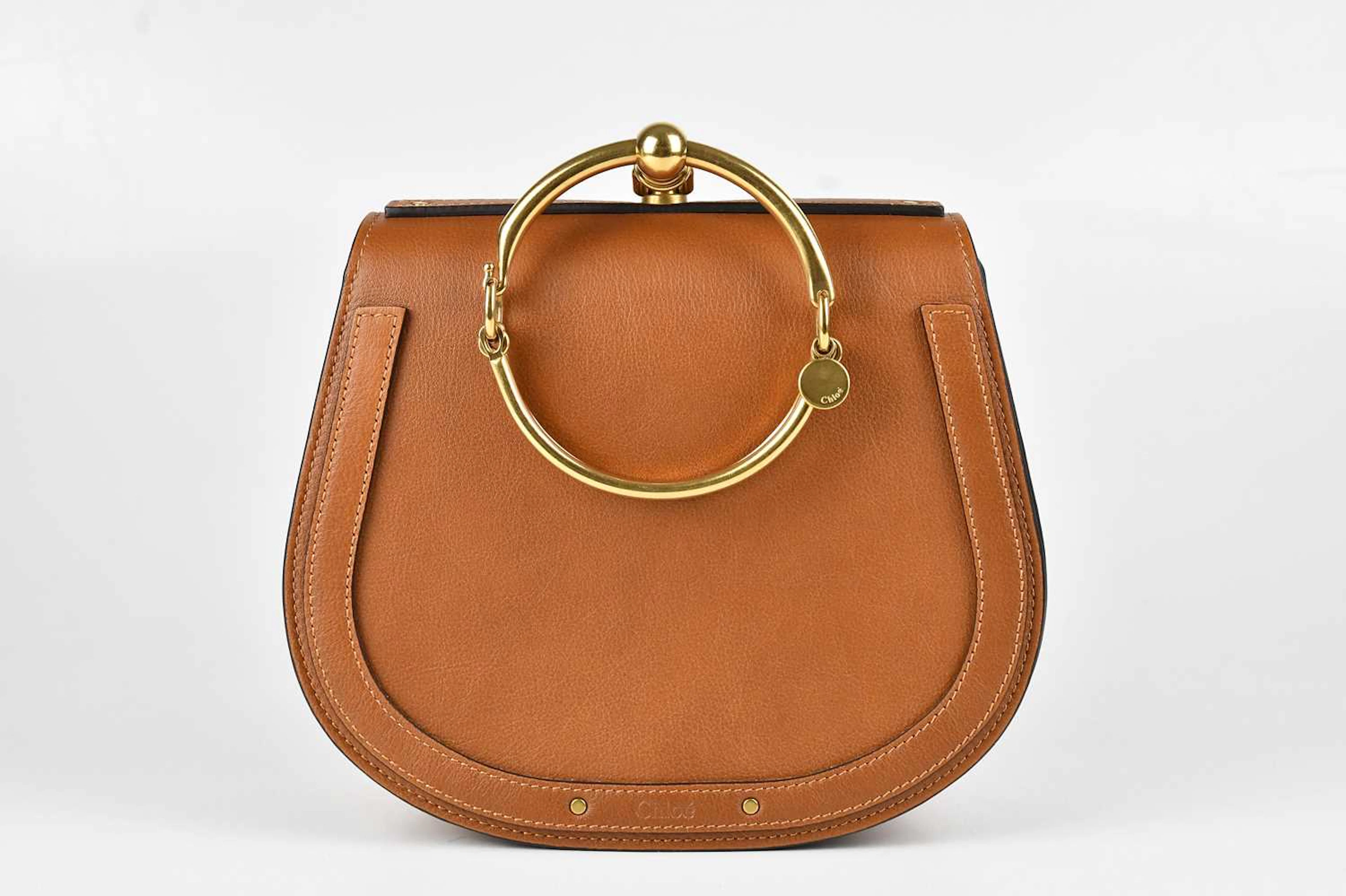CHLOE; a tan calfskin leather and suede Nile bracelet crossbody handbag