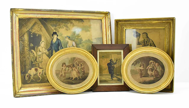 Five 19th century coloured prints comprising three in the...
