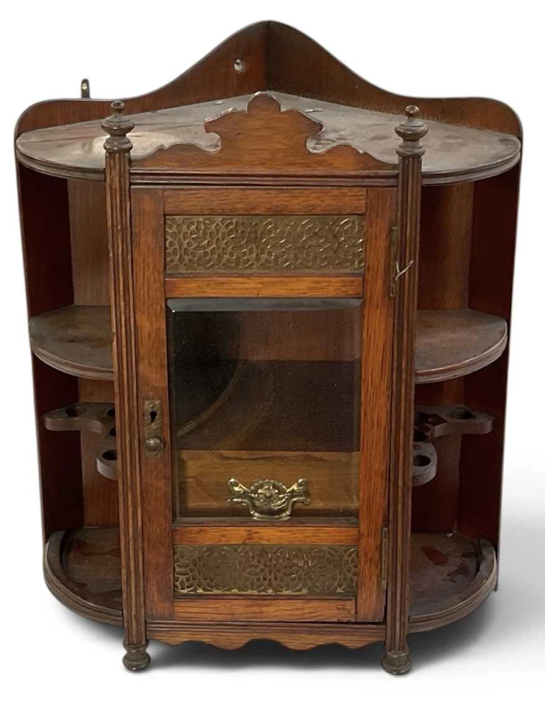 A small Edwardian corner wall hanging smoker's cabinet