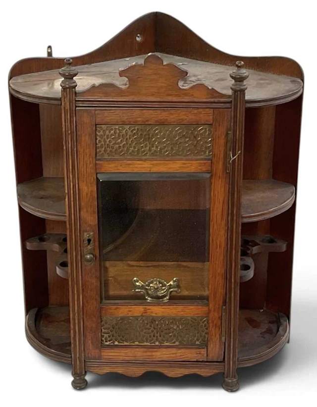 A small Edwardian corner wall hanging smoker's cabinet