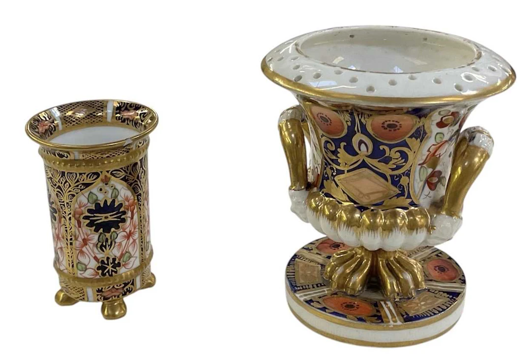 ROYAL CROWN DERBY; a hand painted Imari decorated...