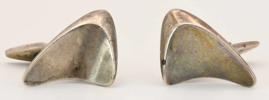 GEORG JENSEN; a pair of stylish Danish 925 silver cufflinks of angular design