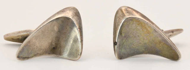 GEORG JENSEN; a pair of stylish Danish 925 silver cufflinks of angular design
