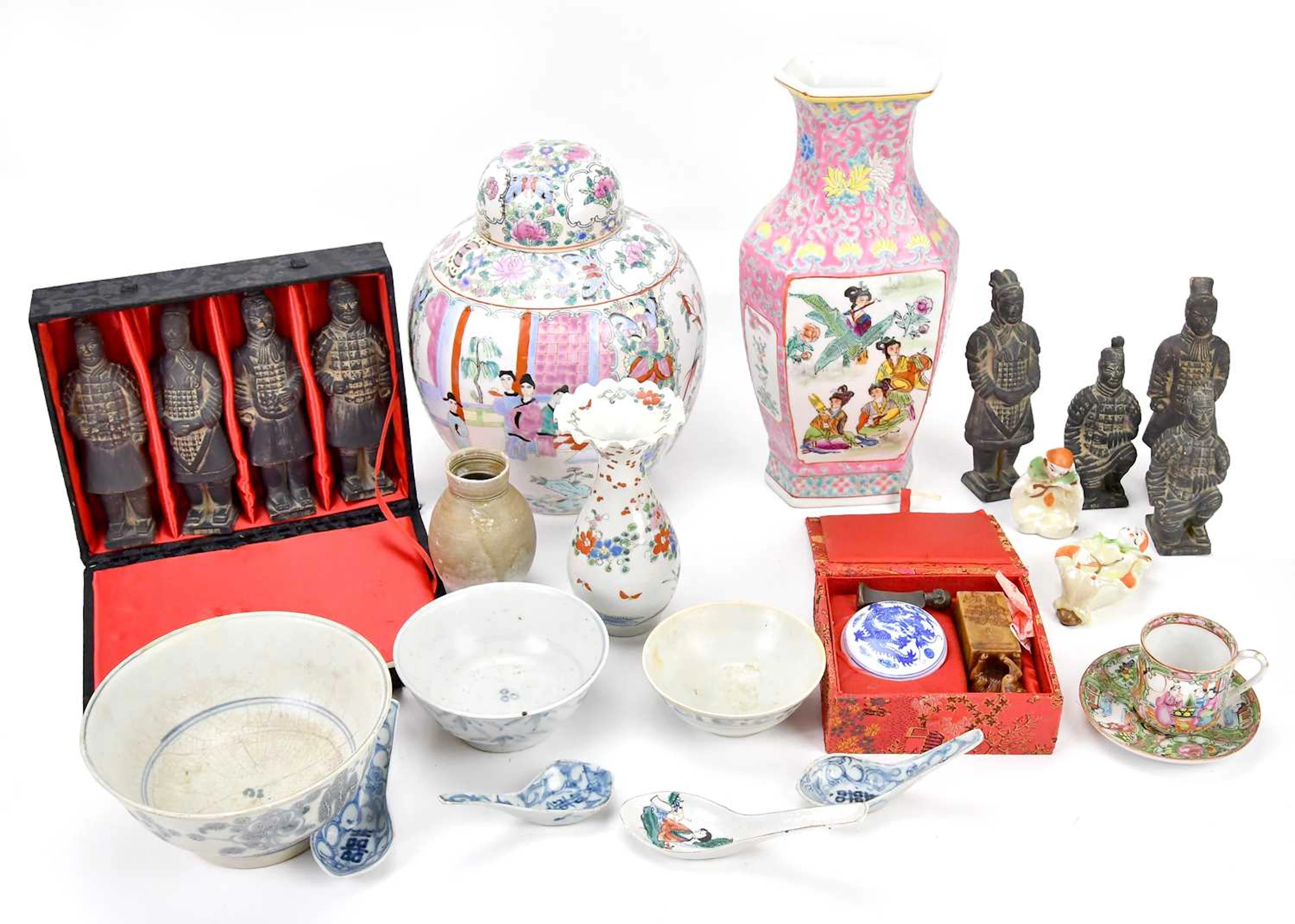 A collection of modern Oriental ceramics including vases