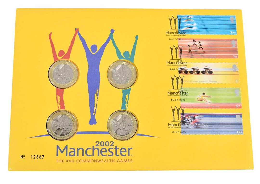 GREAT BRITAIN; 2002 Manchester Commonwealth Games Royal Mint £2 four coin cover