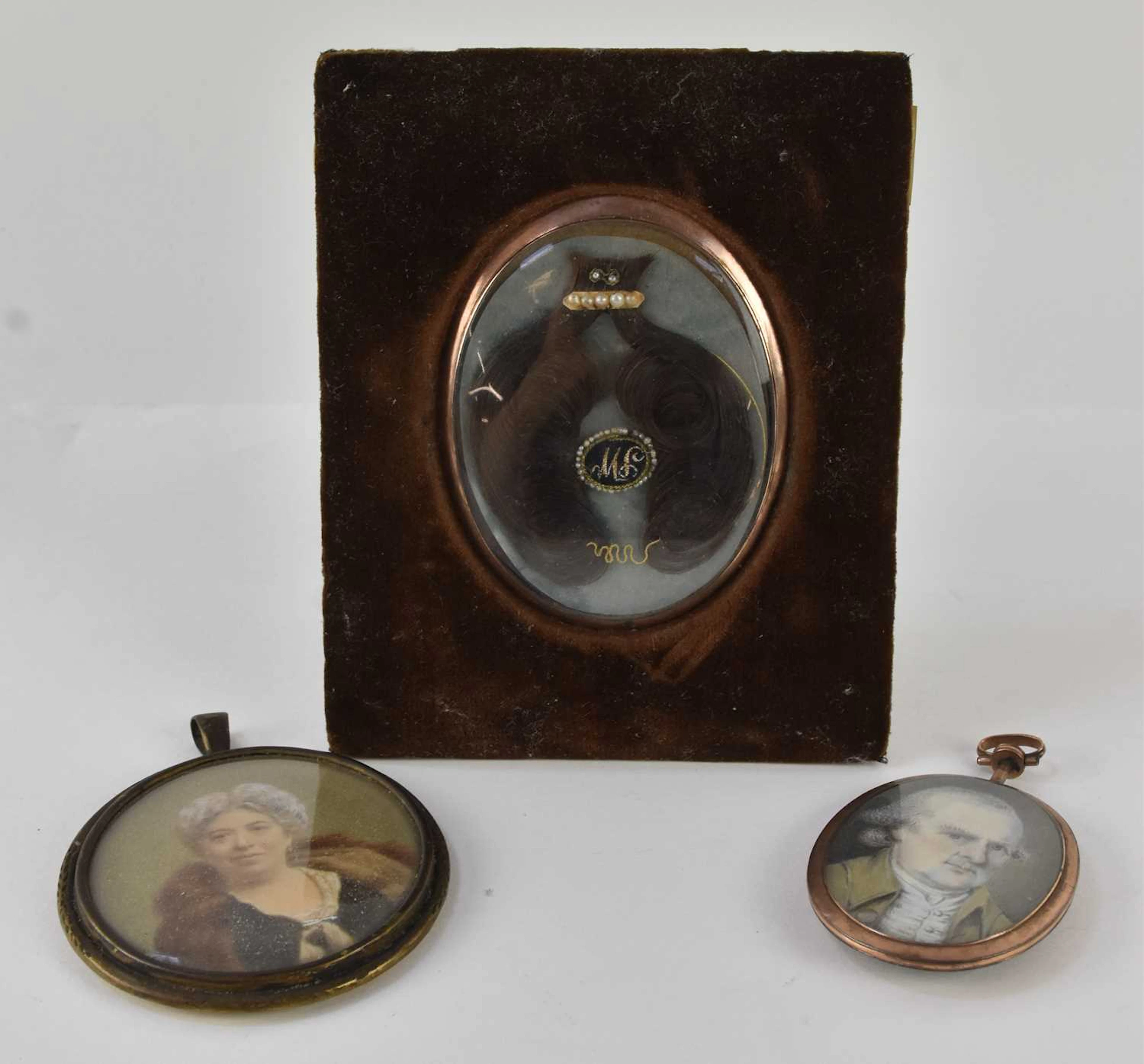 Three 19th century ivory portrait miniature mourning pendants