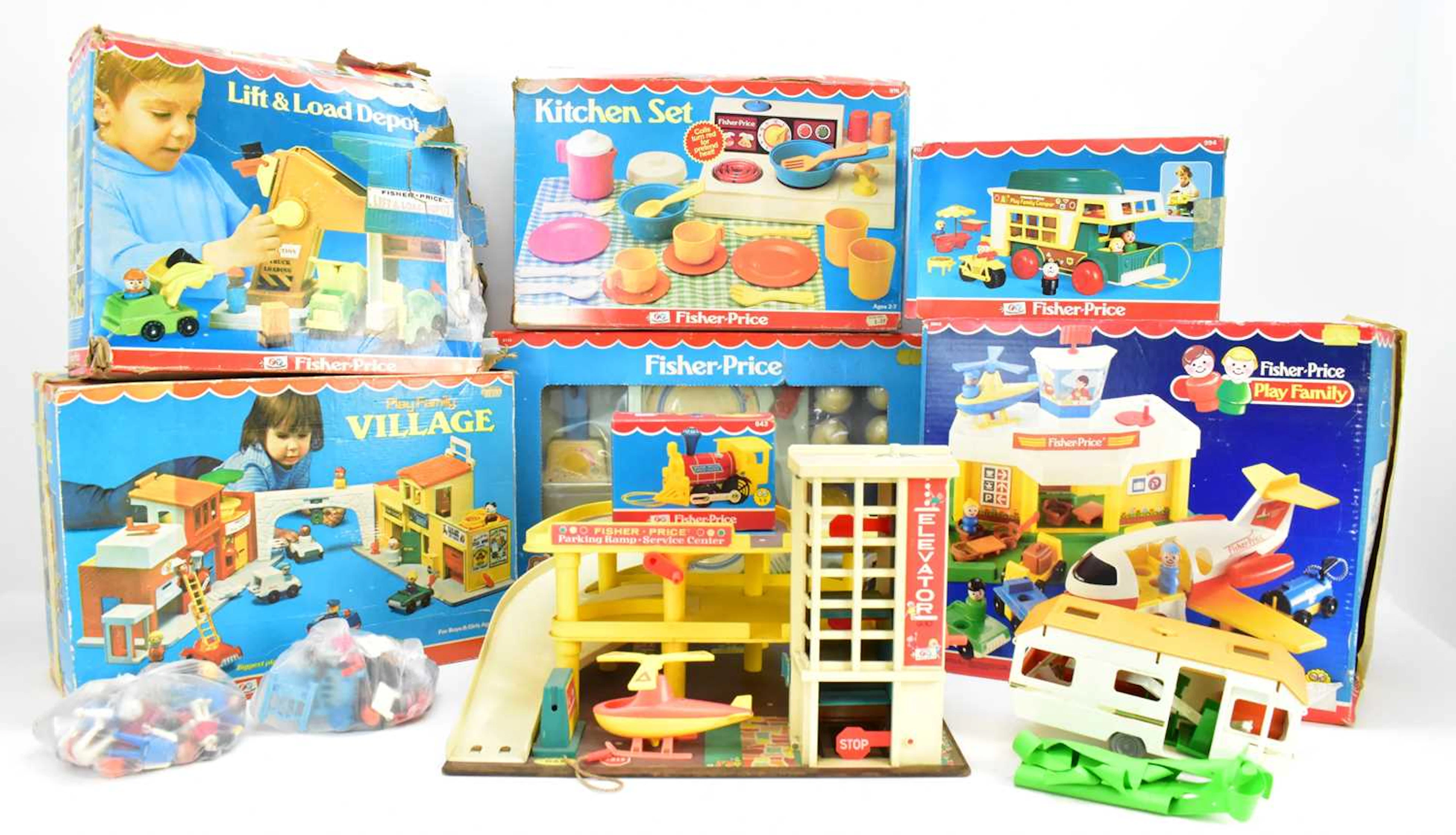 A large collection of mostly boxed Fisher-Price children's toys