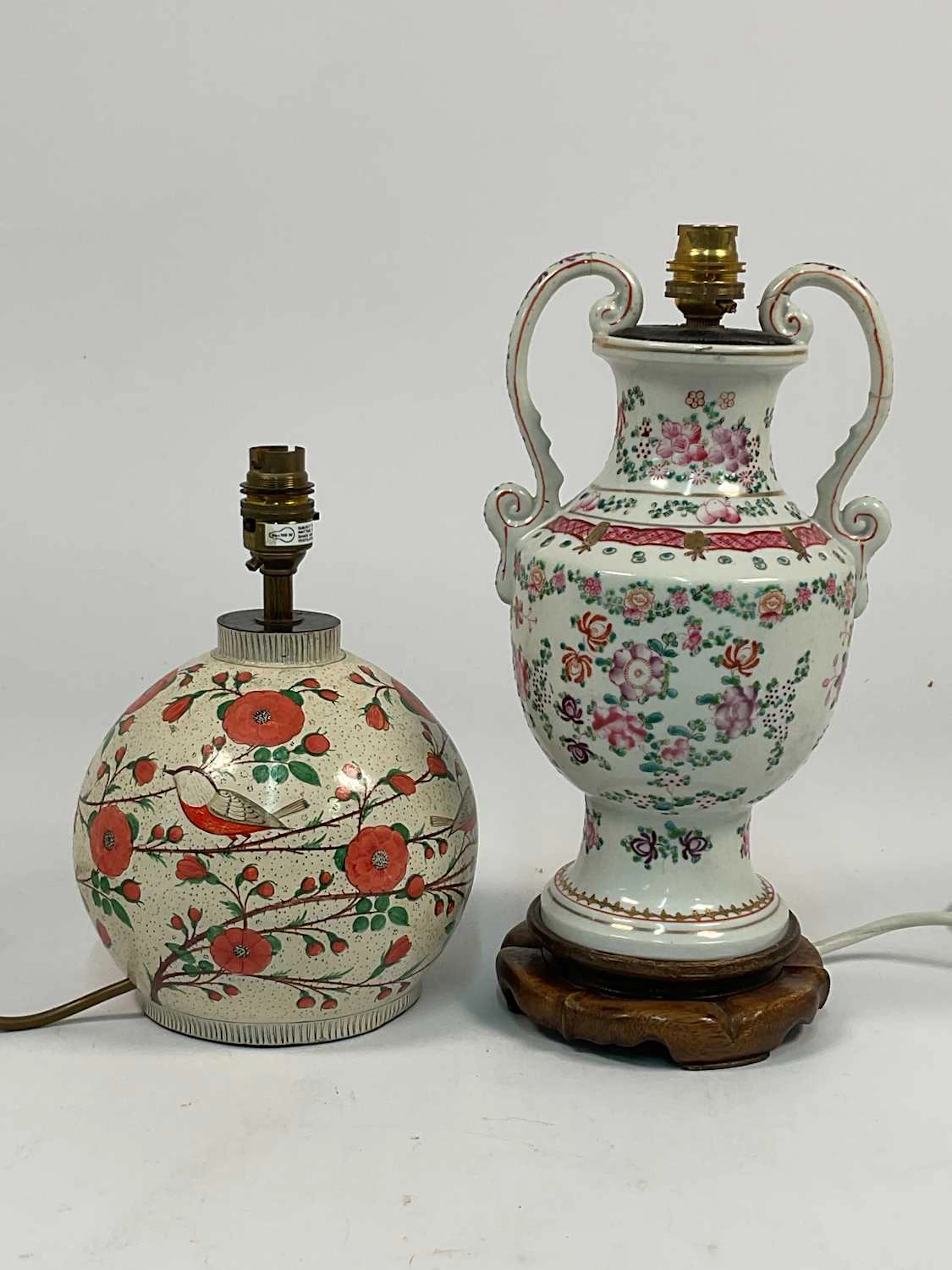 Two decorative floral table lamps