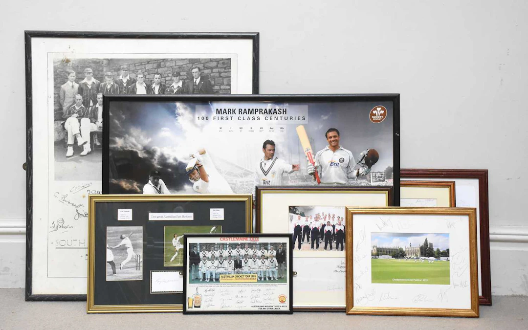A signed cricketing montages including England to Australia 1994/95