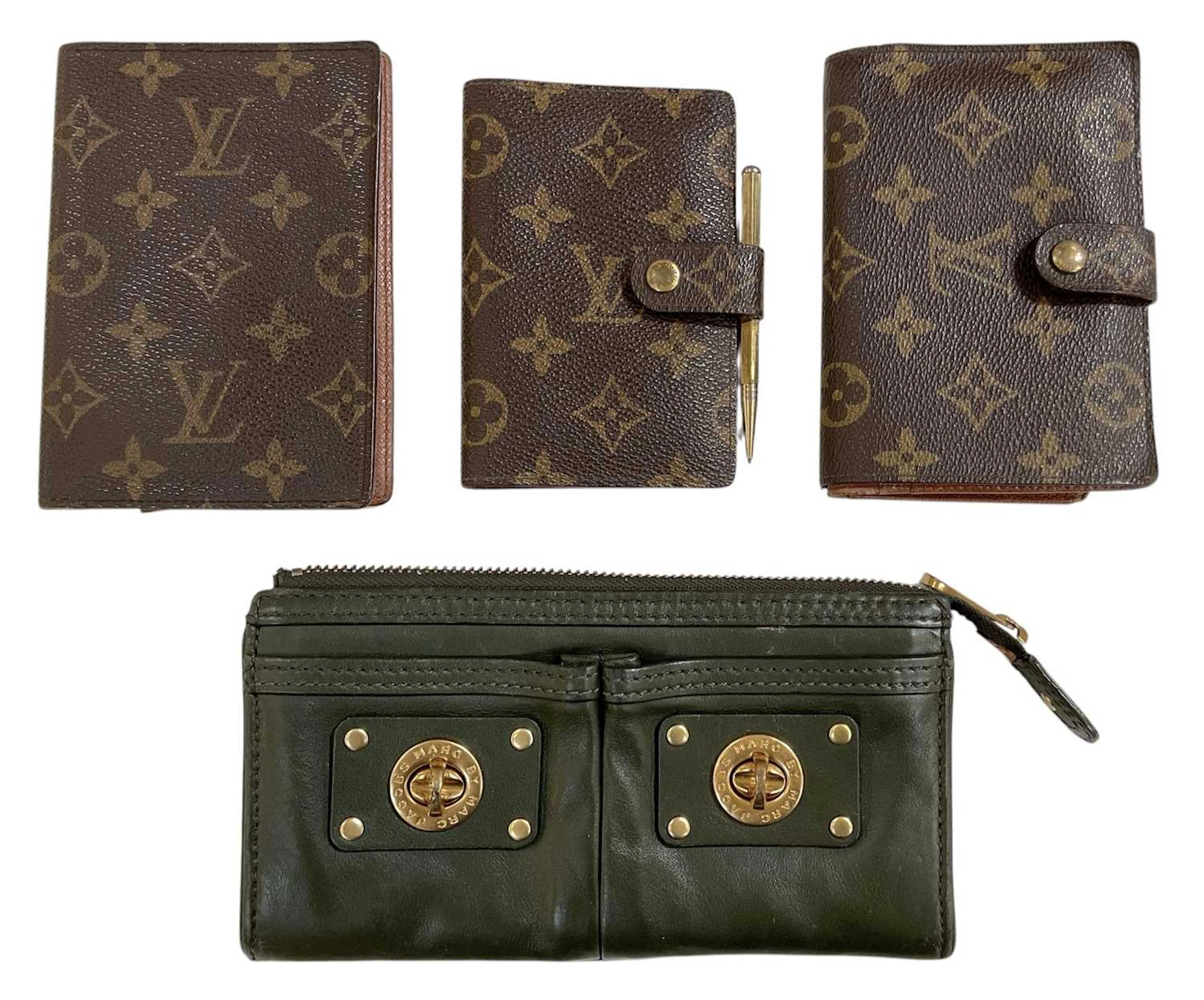 LOUIS VUITTON; a vintage brown monogram leather purse