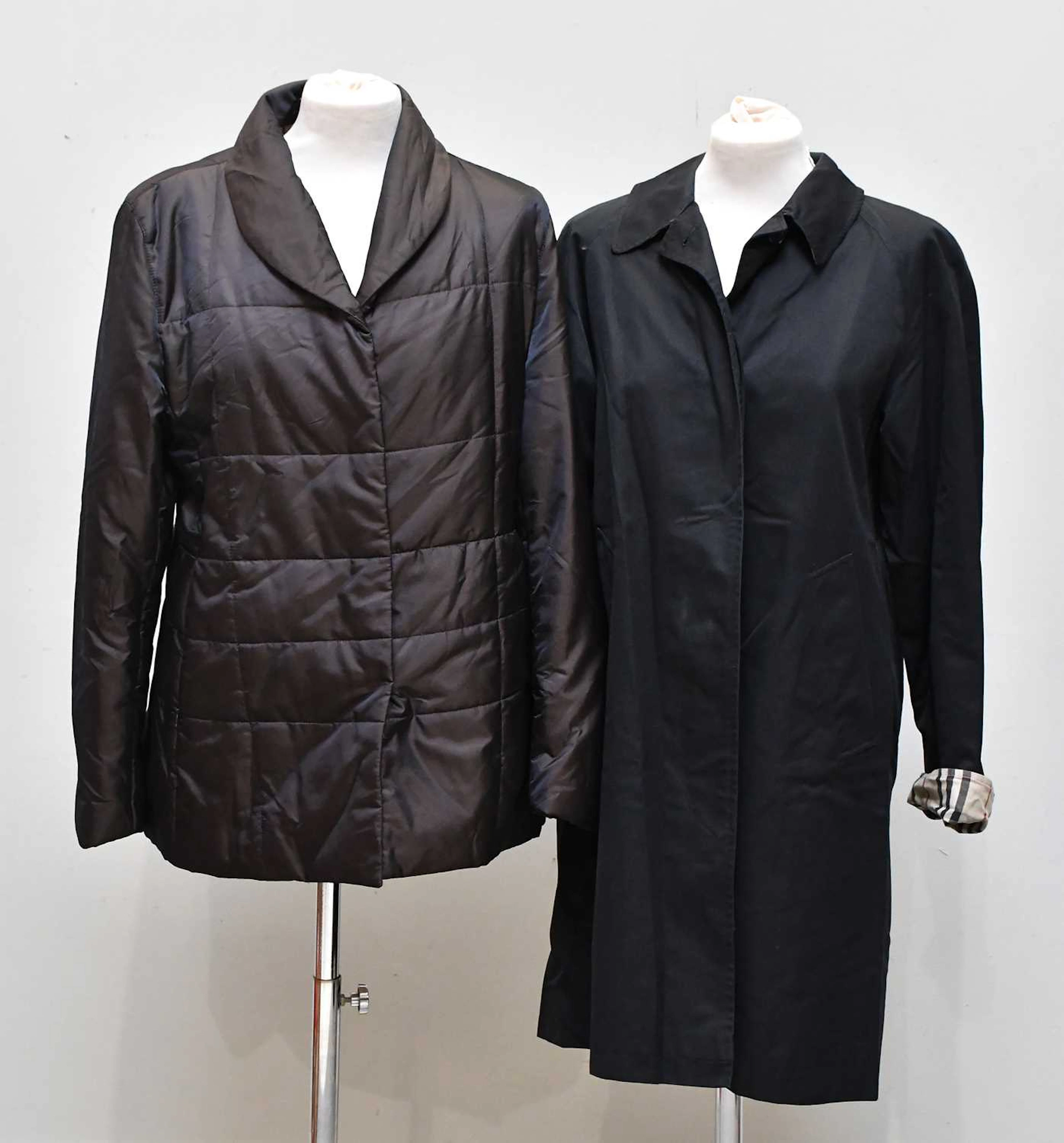 BURBERRY; a black lady's knee-length cotton trench coat