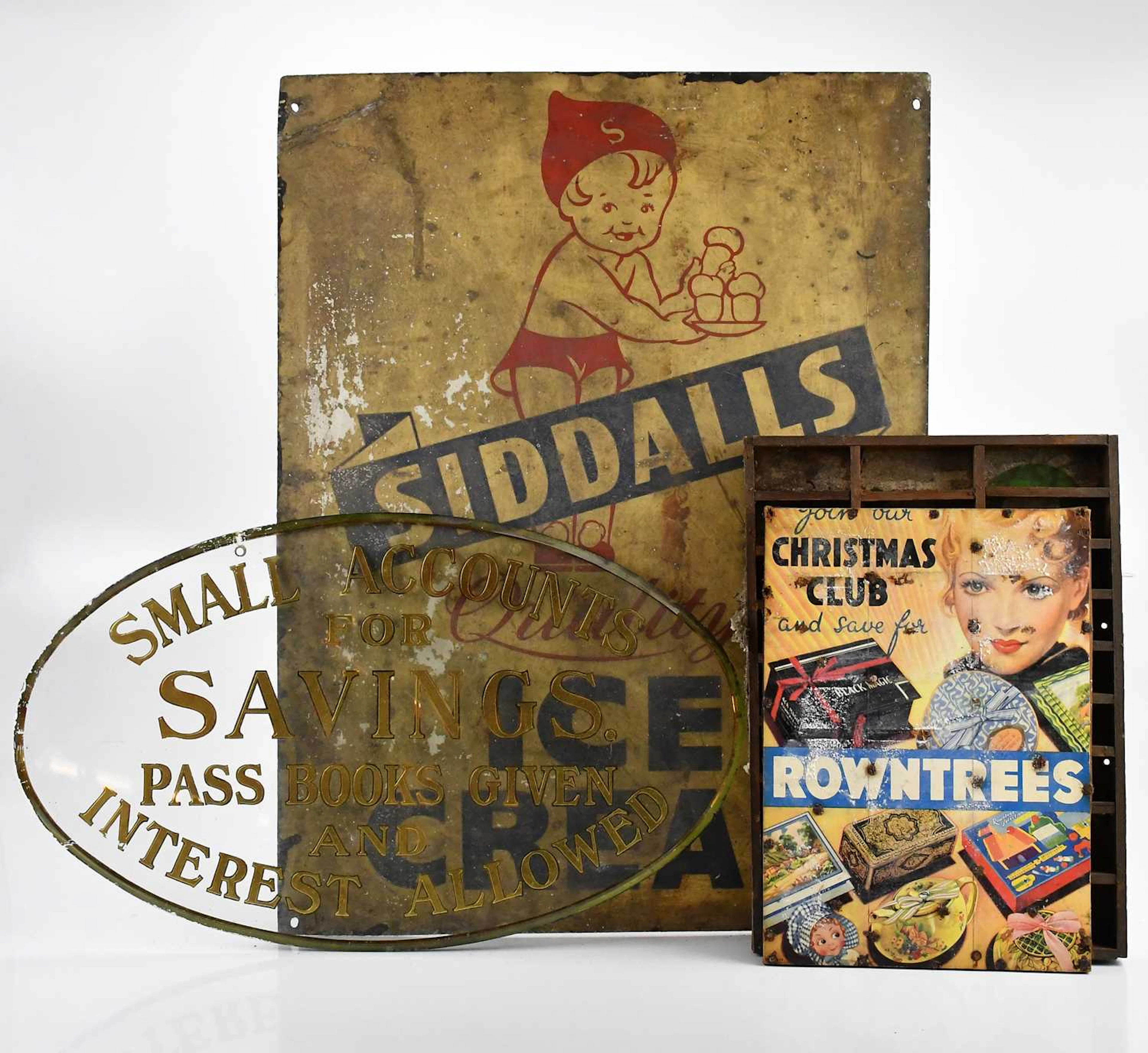 SMALL ACCOUNTS FOR SAVINGS; an early 20th century oval glass vintage sign