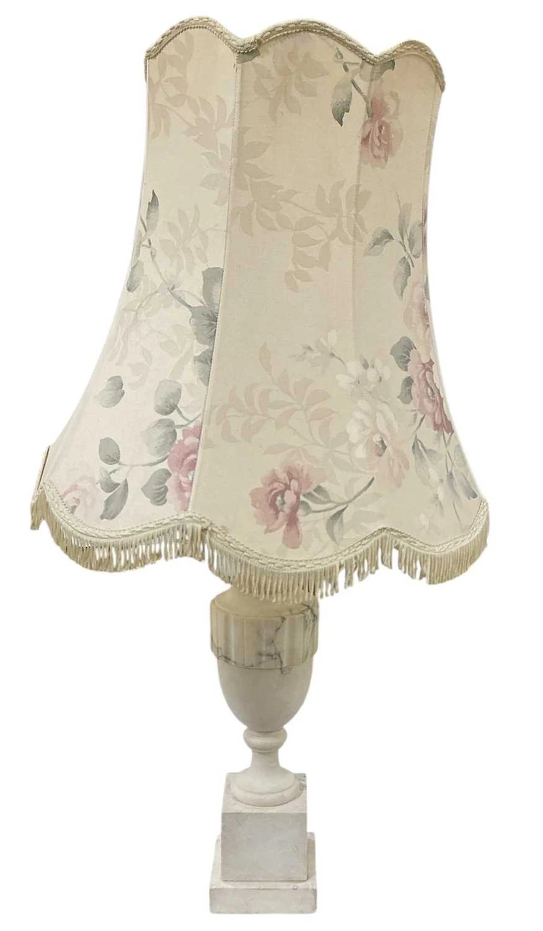 A turned white marble effect classical urn form table lamp